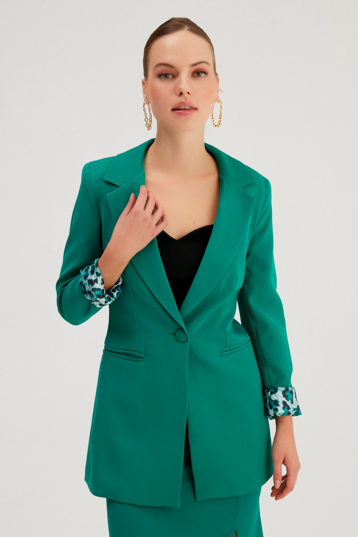 Mono Yaka Klasik Ceket - ZÜMRÜT