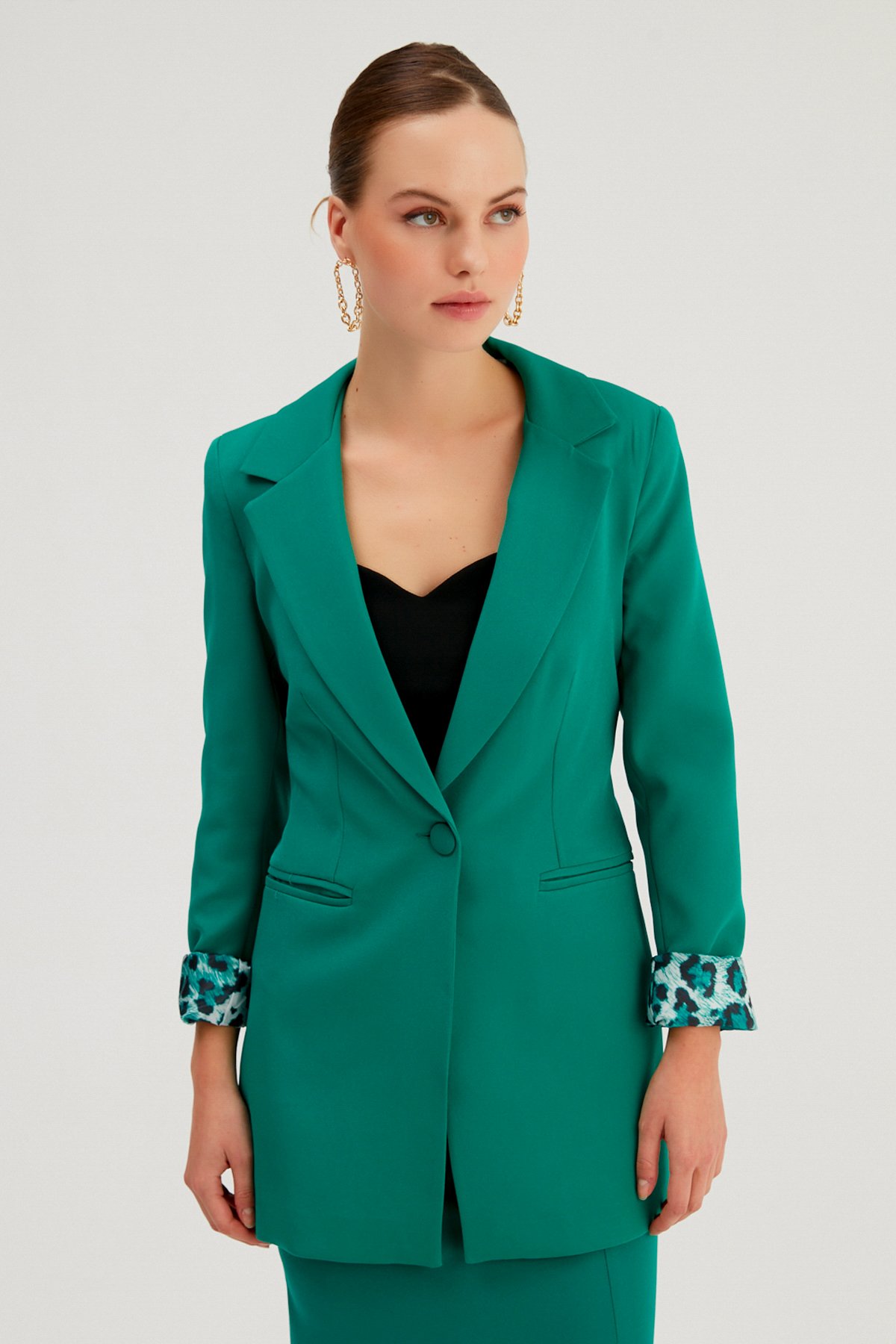 Mono Yaka Klasik Ceket - ZÜMRÜT