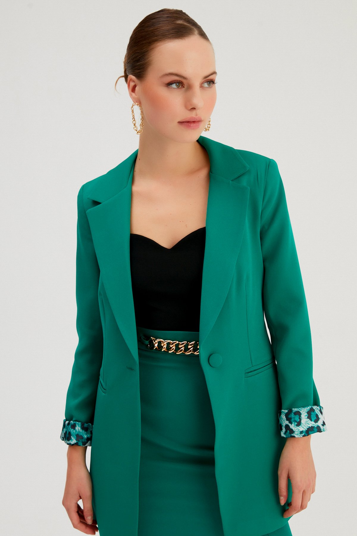 Mono Yaka Klasik Ceket - ZÜMRÜT