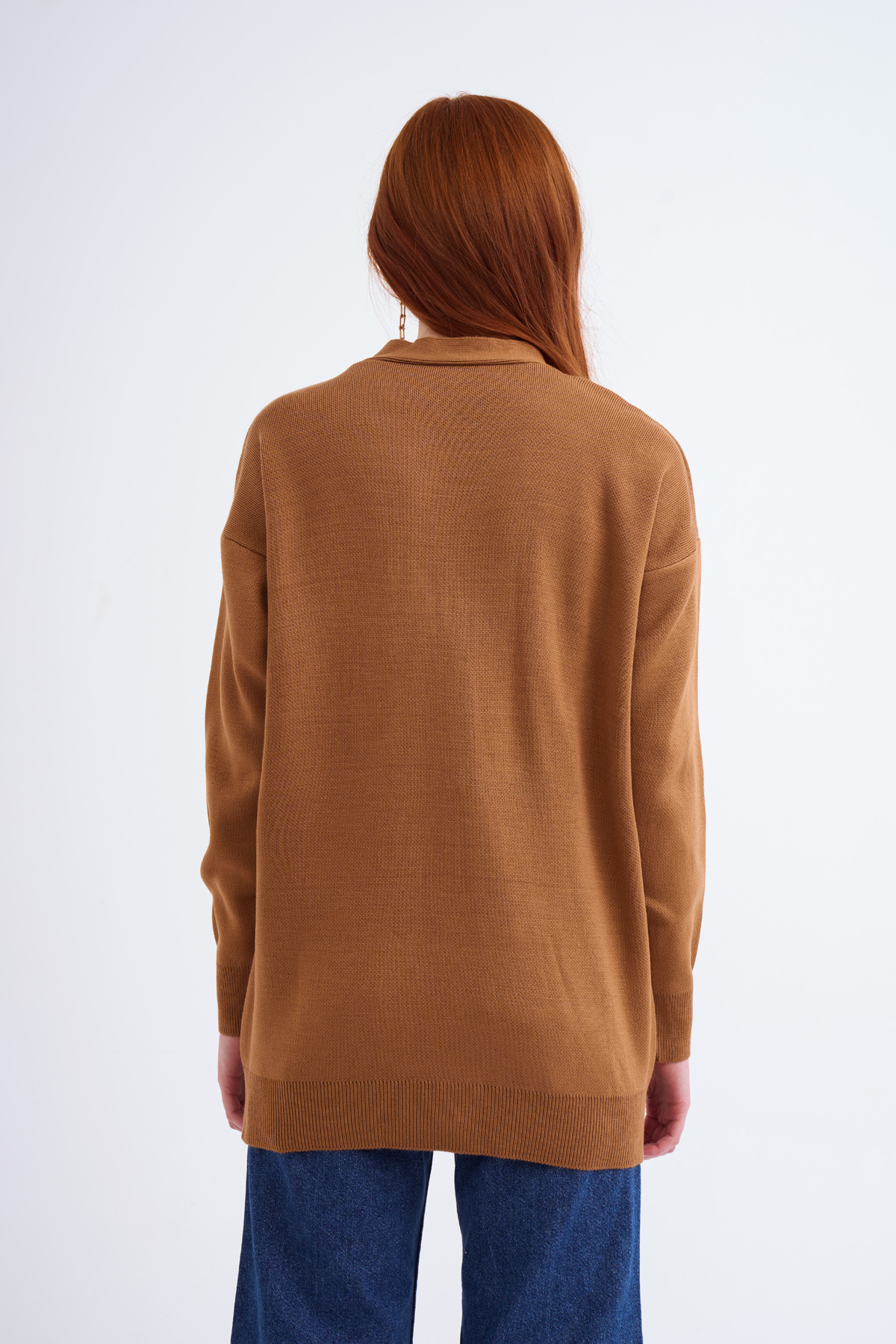 Nakış detaylı uzun hırka - CAMEL