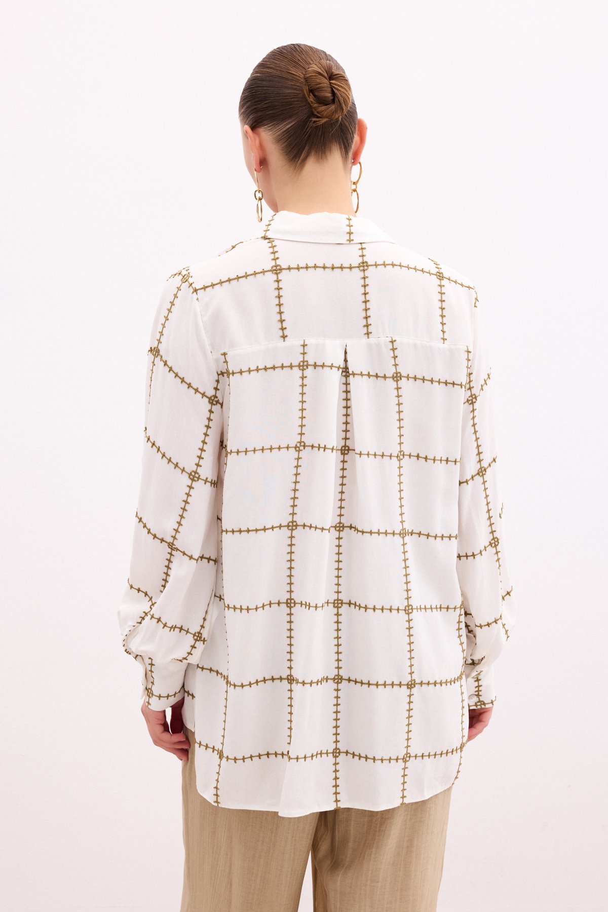 Nakış Detaylı Viskon Gömlek - Haki