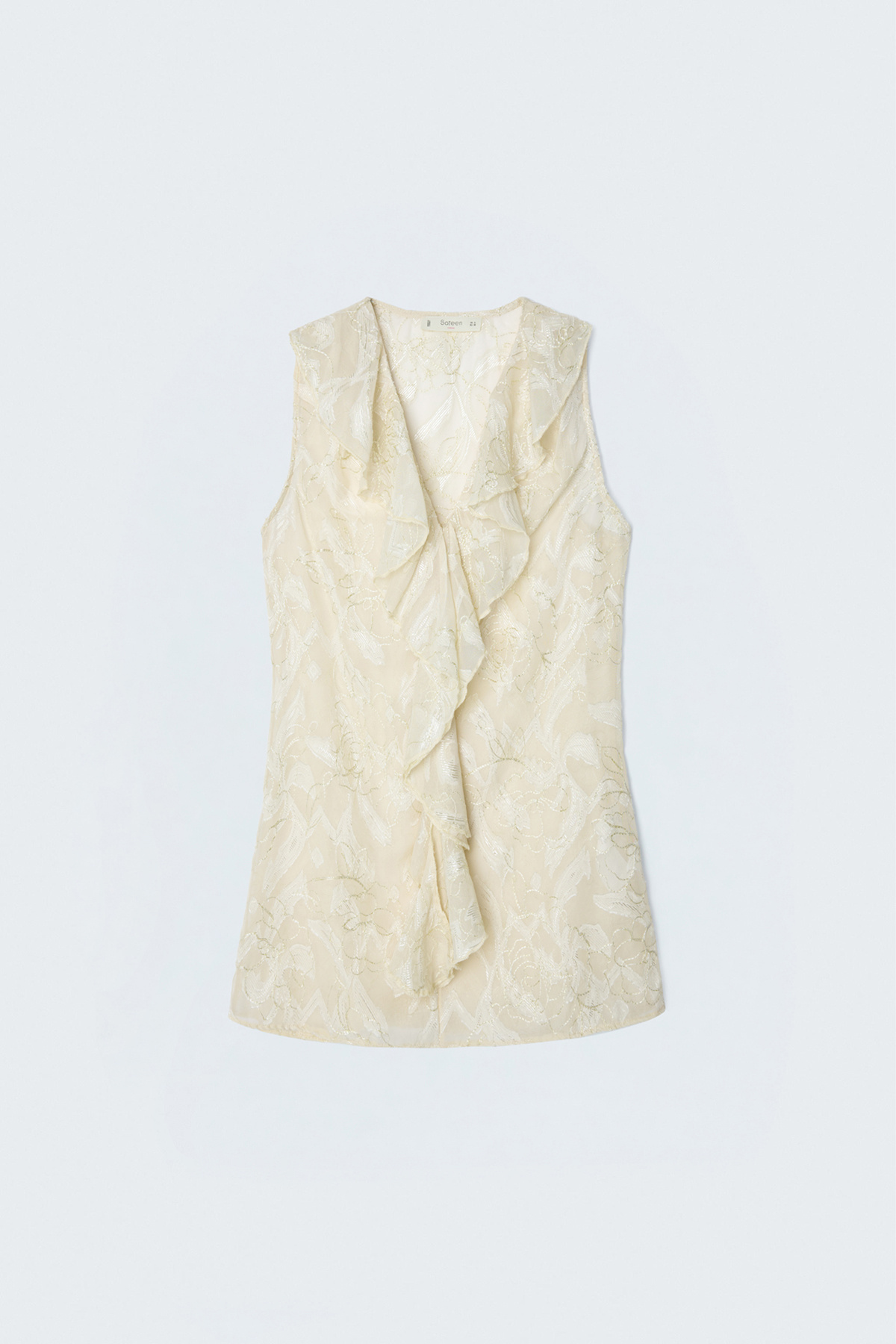 Embroidered Ruffle Detail Transparent Blouse - Beıge