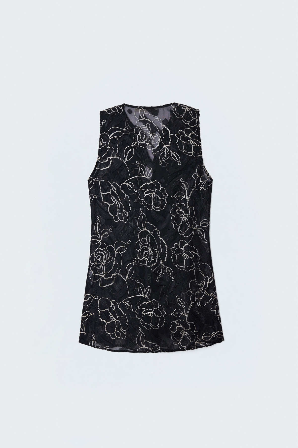 Embroidered Ruffle Detail Transparent Blouse - Black