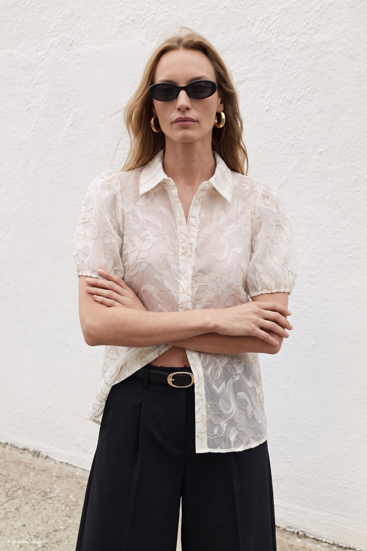 Embroidered Short-Sleeve Shirt - Ecru