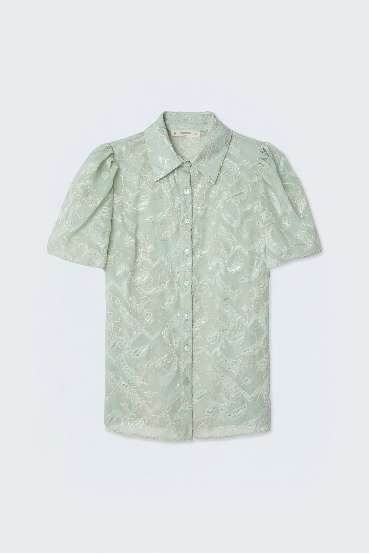 Embroidered Short-Sleeve Shirt - Mınt