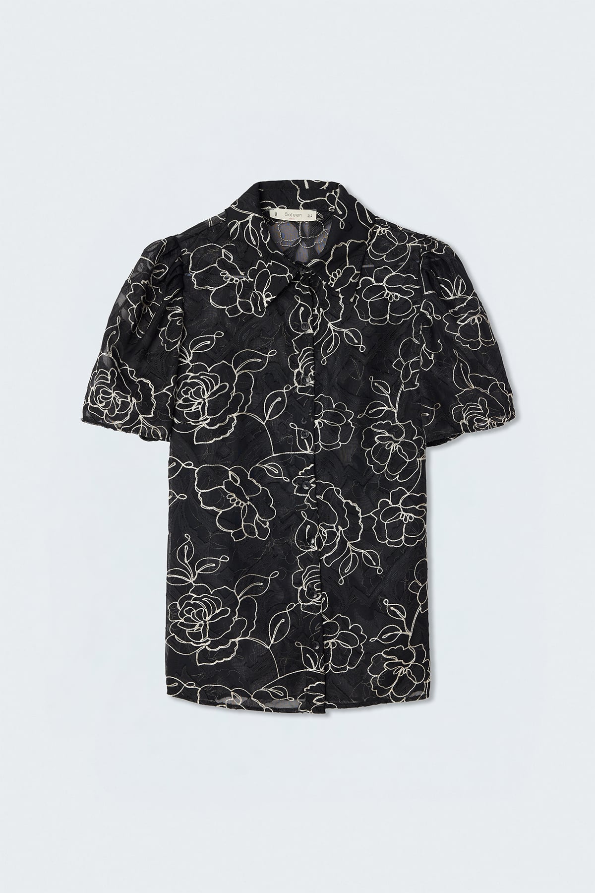 Embroidered Short-Sleeve Shirt - Black