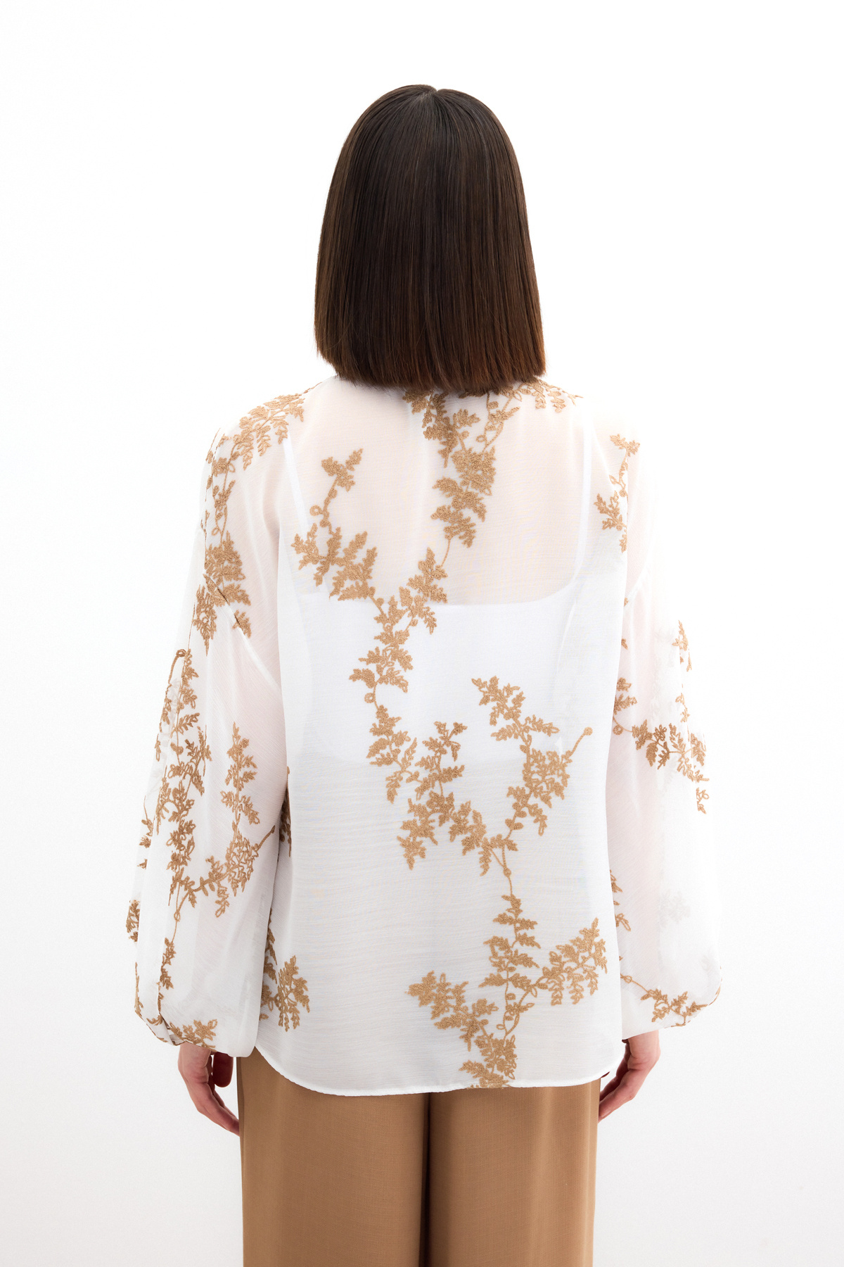 Nakışlı Şifon Gömlek - Camel