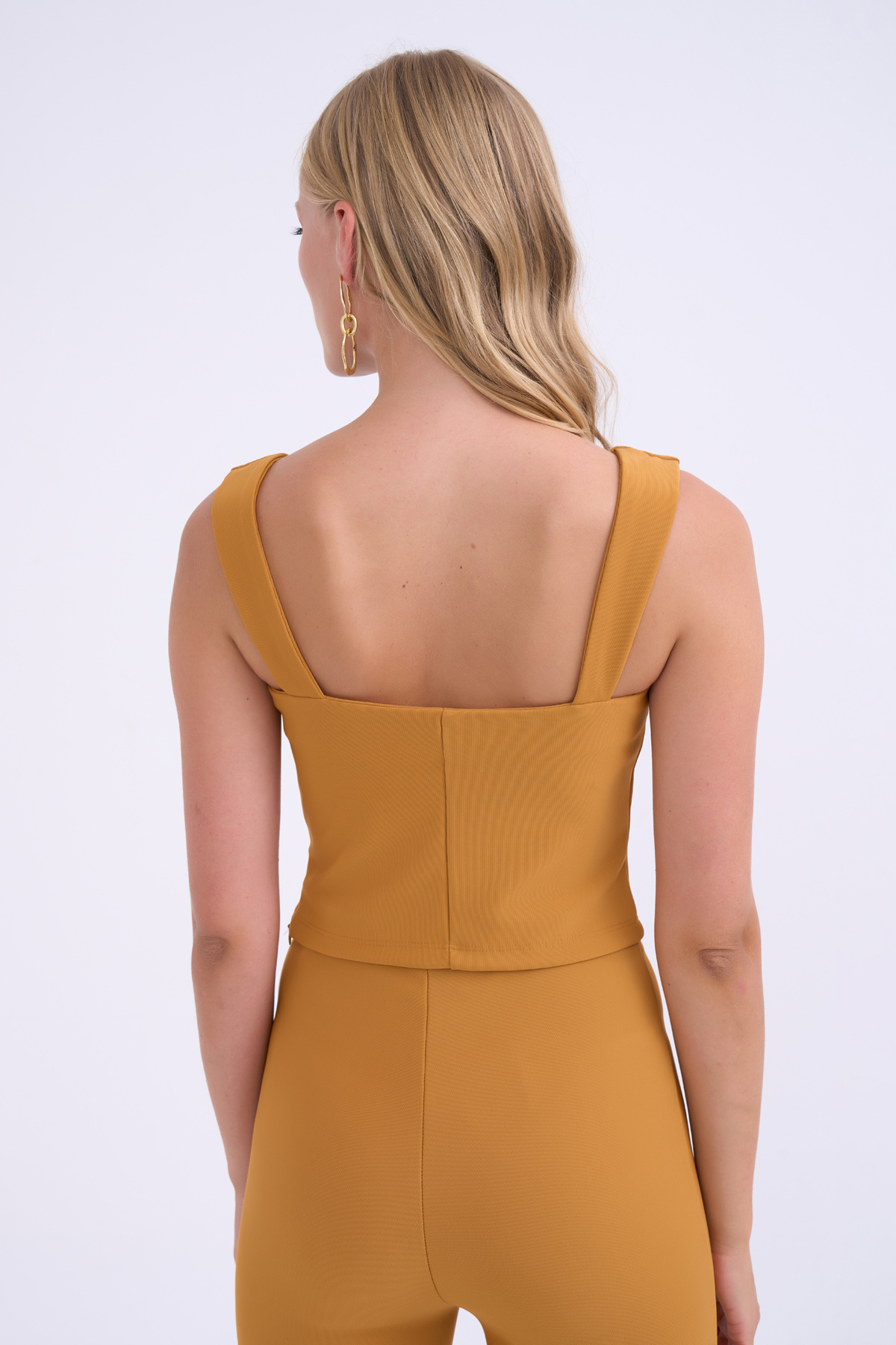 Nervür detaylı crop bluz - HARDAL