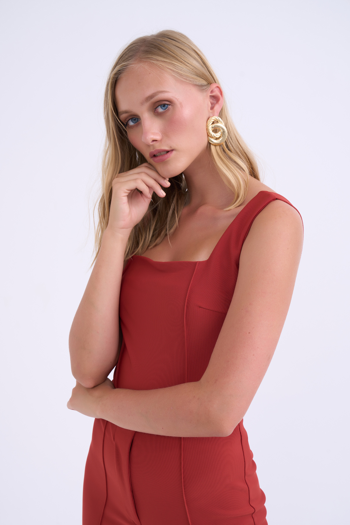 Nervür detaylı crop bluz - KİREMİT