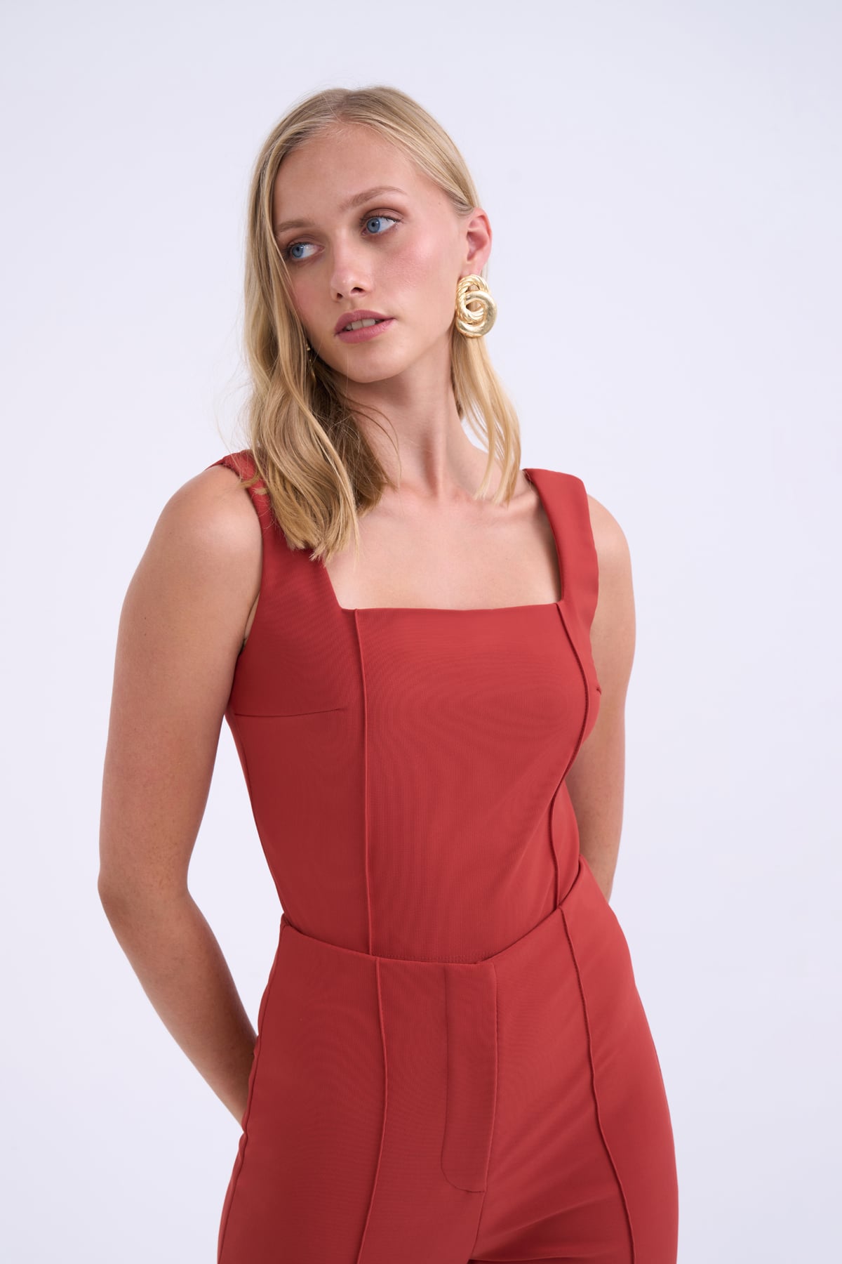 Nervür detaylı crop bluz - KİREMİT