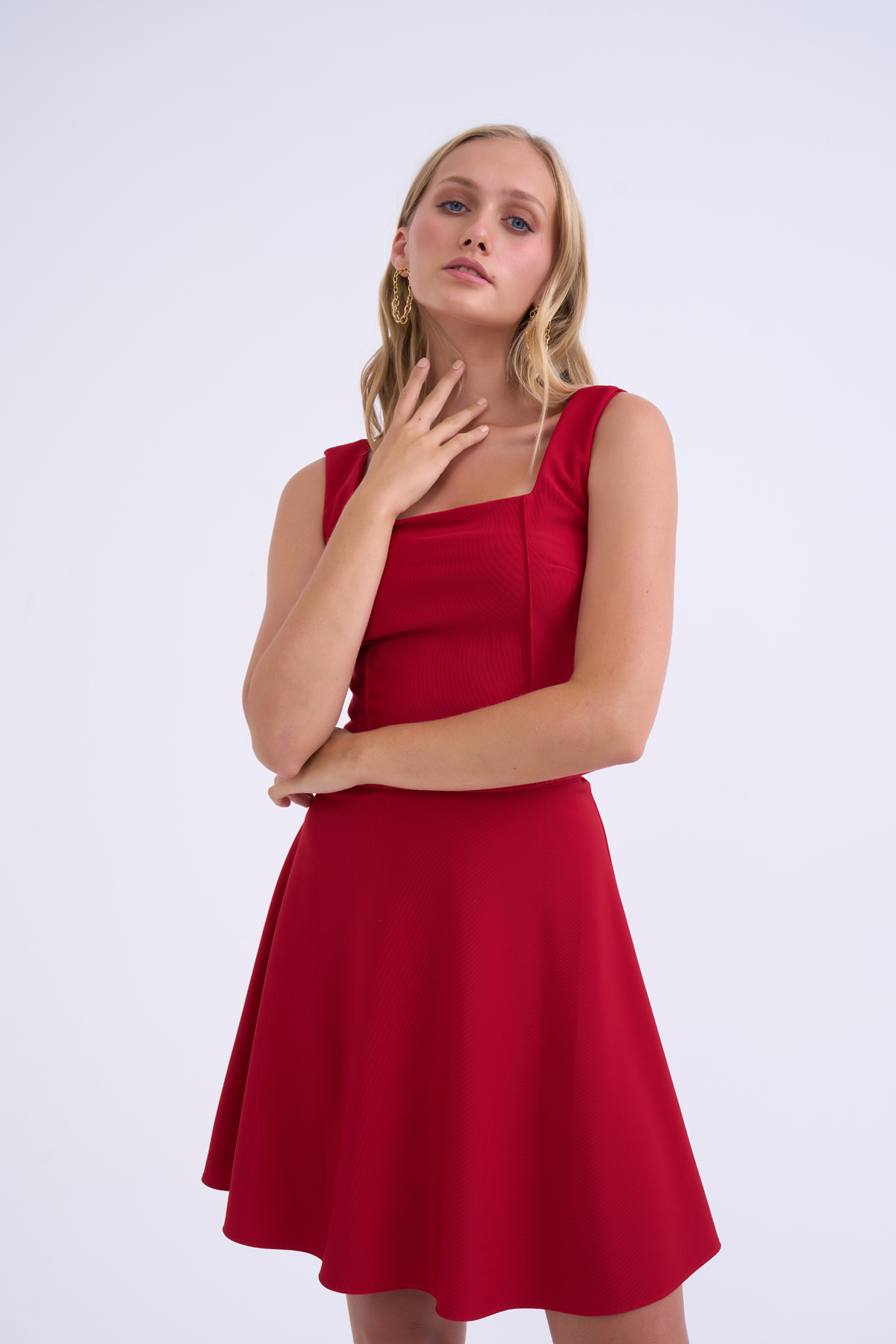 Nervür detaylı crop bluz - KIRMIZI
