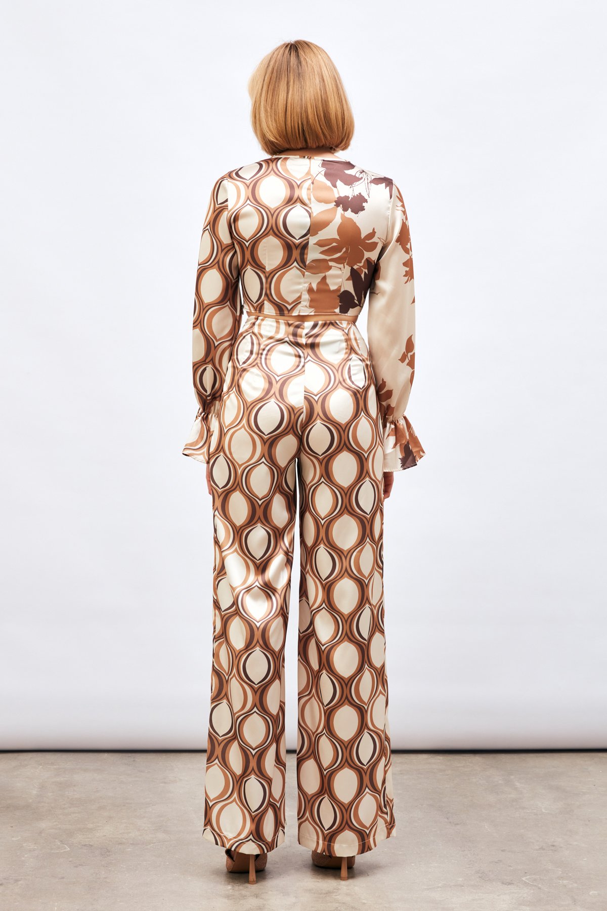 Ön Büzgülü Desenli Salaş Pantolon - CAMEL