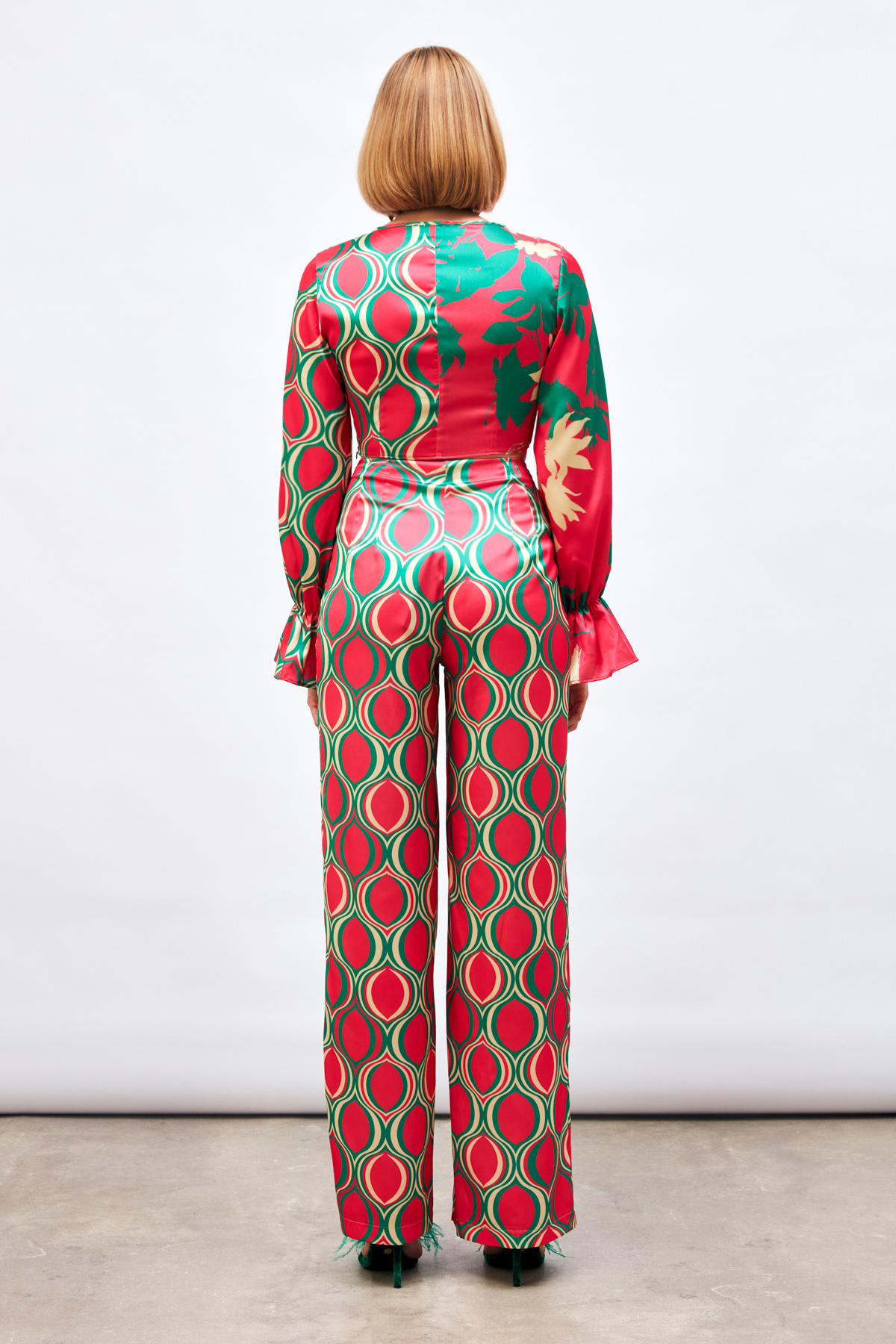 Ön Büzgülü Desenli Salaş Pantolon - FUŞYA