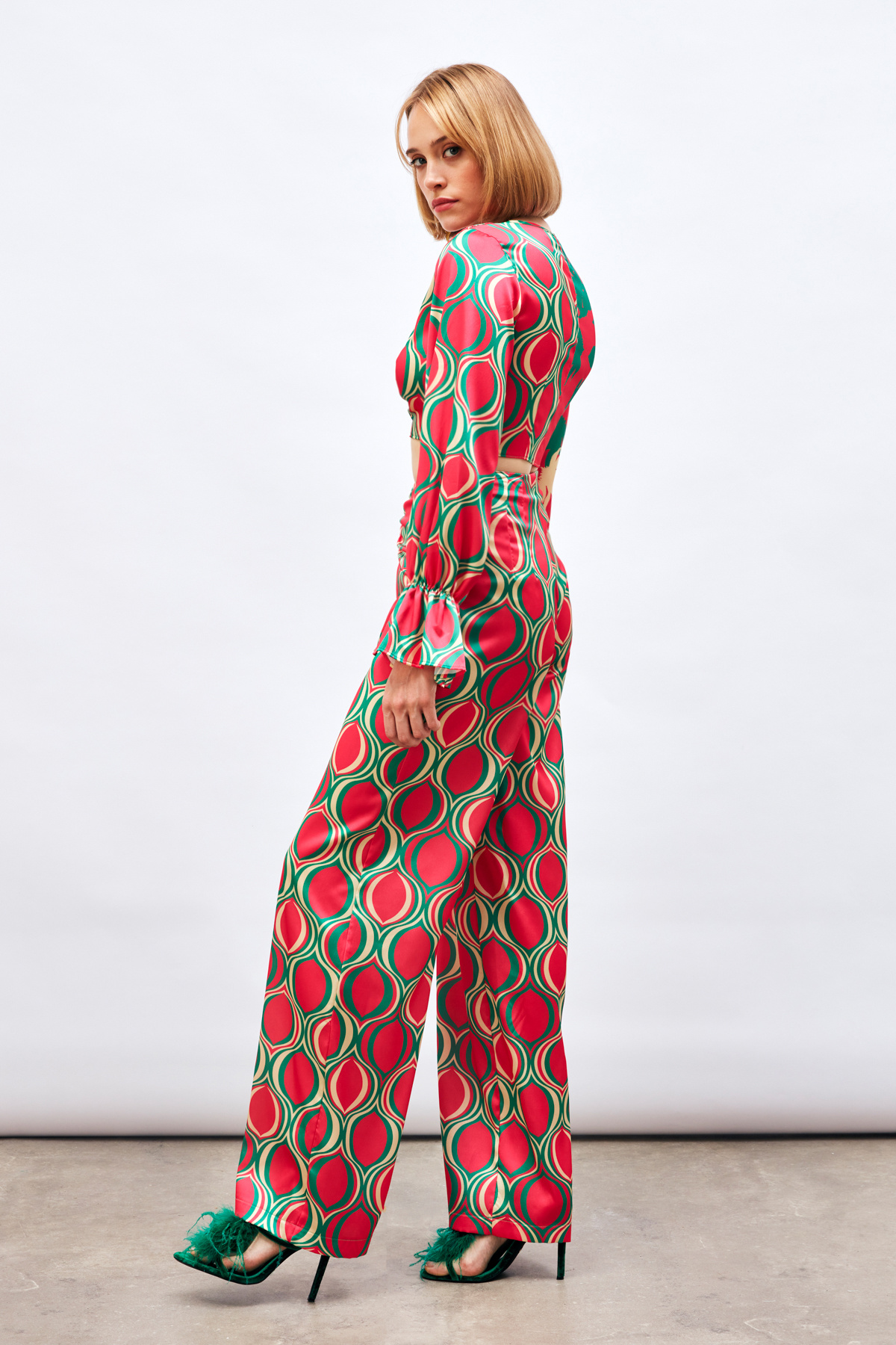 Ön Büzgülü Desenli Salaş Pantolon - FUŞYA