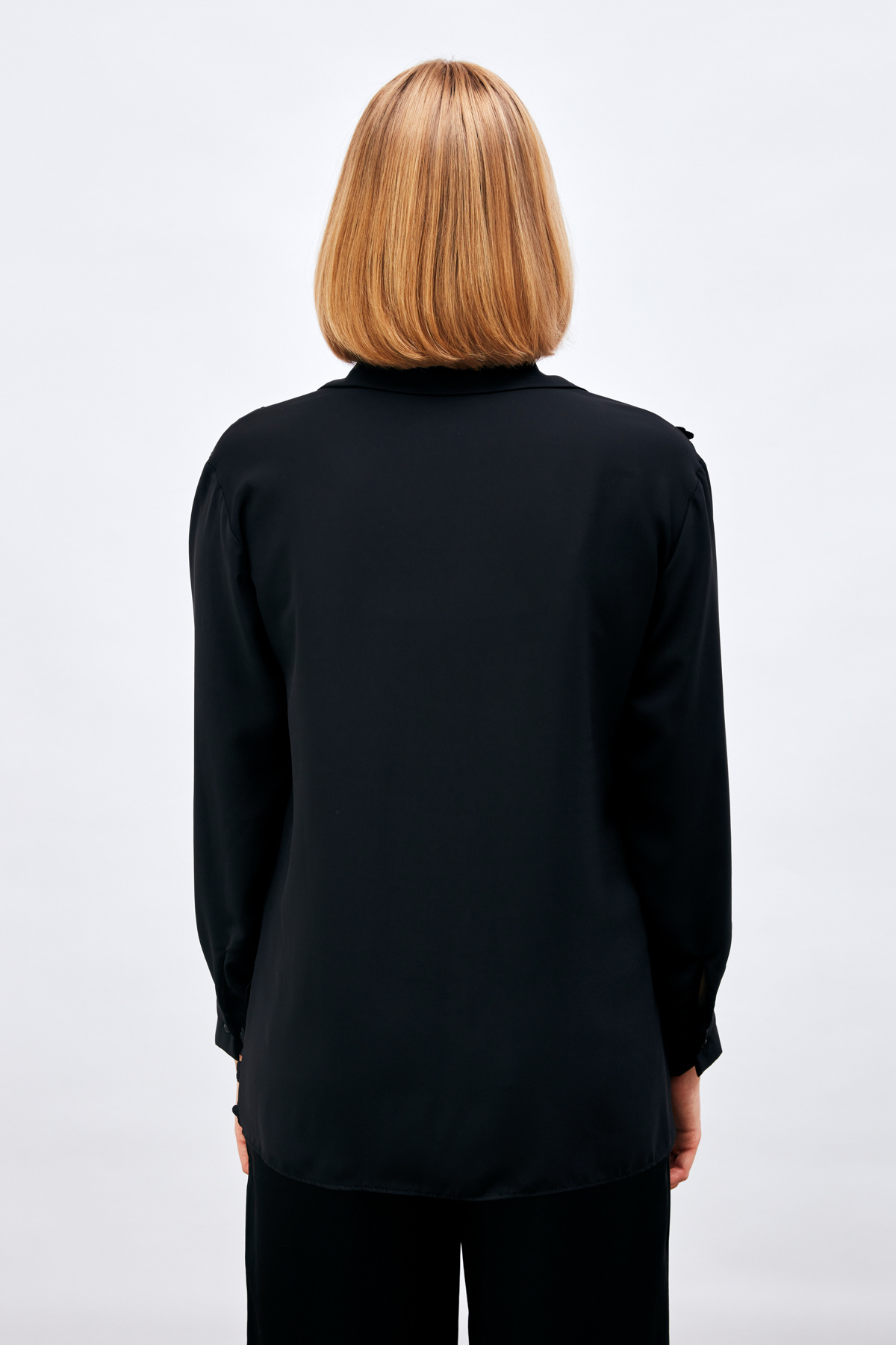 Ön Dantel Detaylı Gömlek - SİYAH