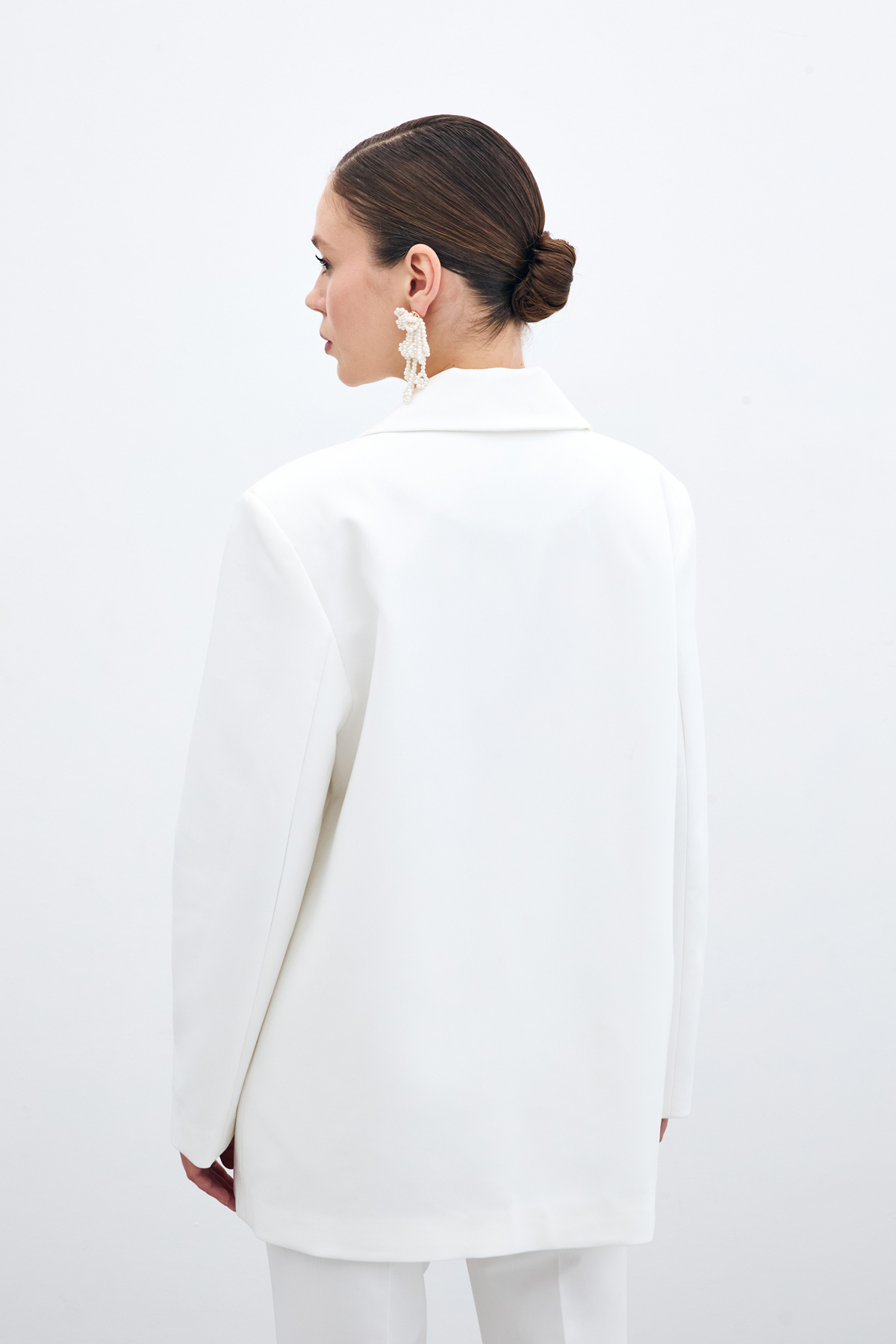 Ön Tek Düğmeli Uzun Ceket - Ekru