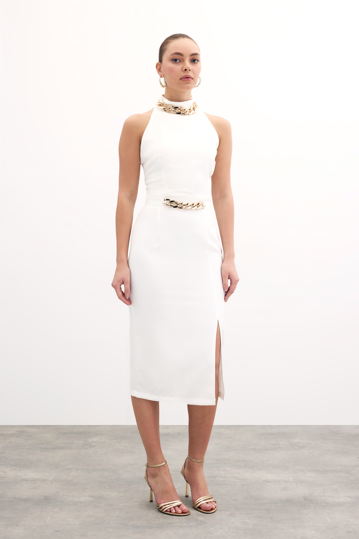 Ön Zincir Detaylı Etek - Ekru