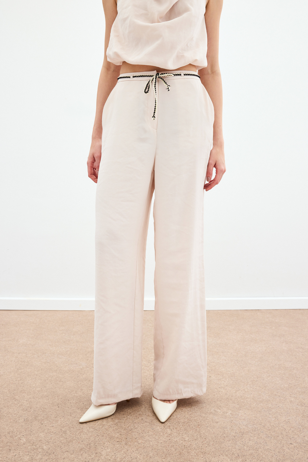 Örgü Kemerli Pantolon - Bej
