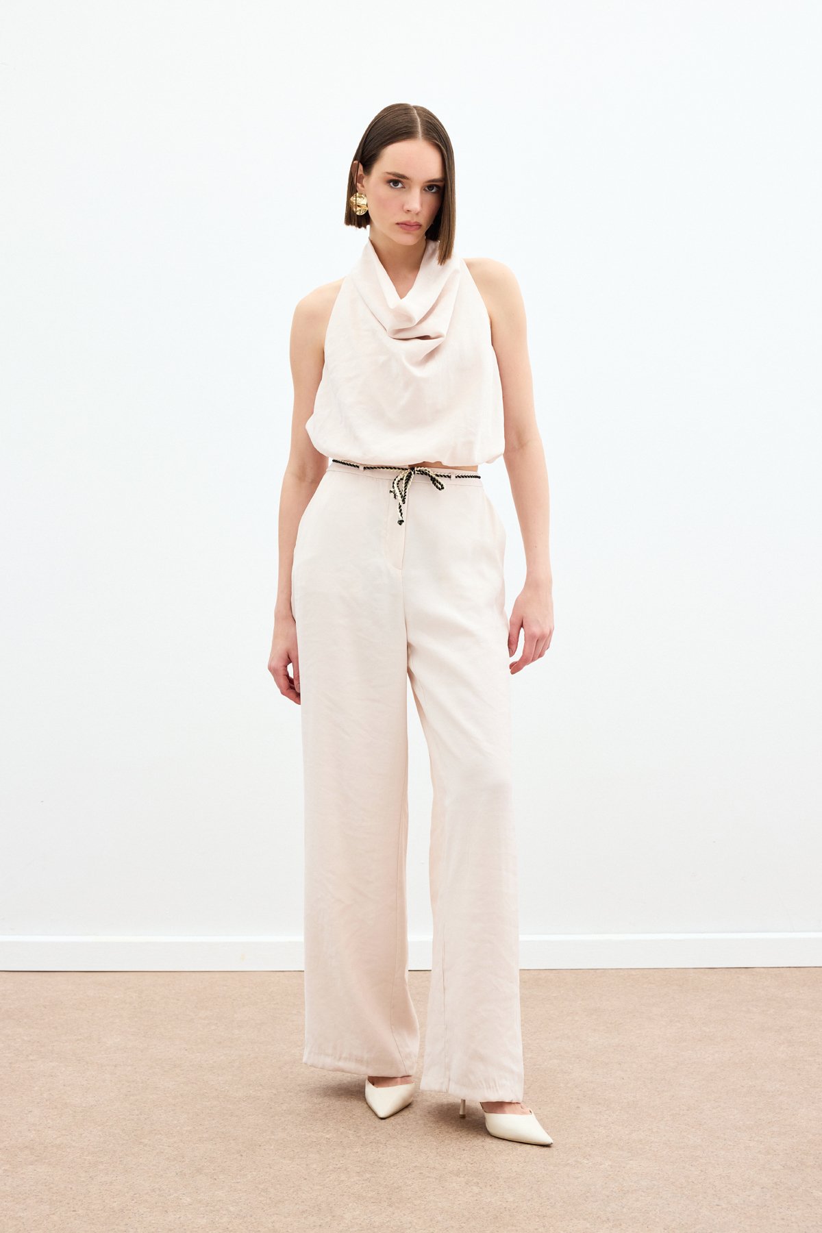 Örgü Kemerli Pantolon - Bej