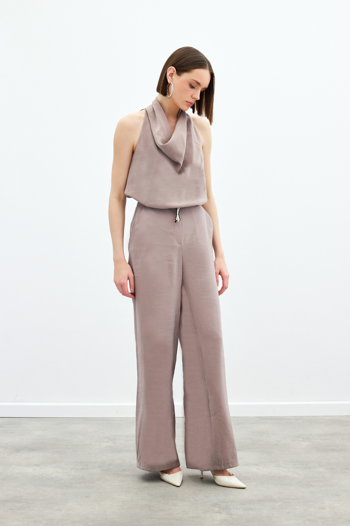 Örgü Kemerli Pantolon - Vizon