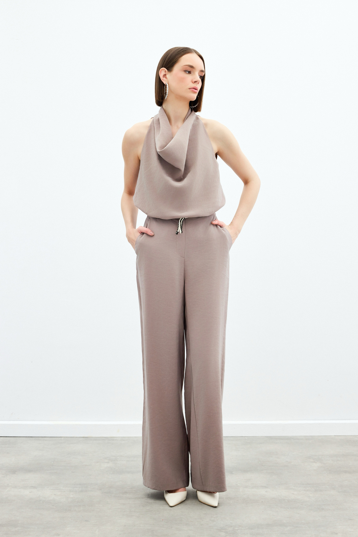 Örgü Kemerli Pantolon - Vizon