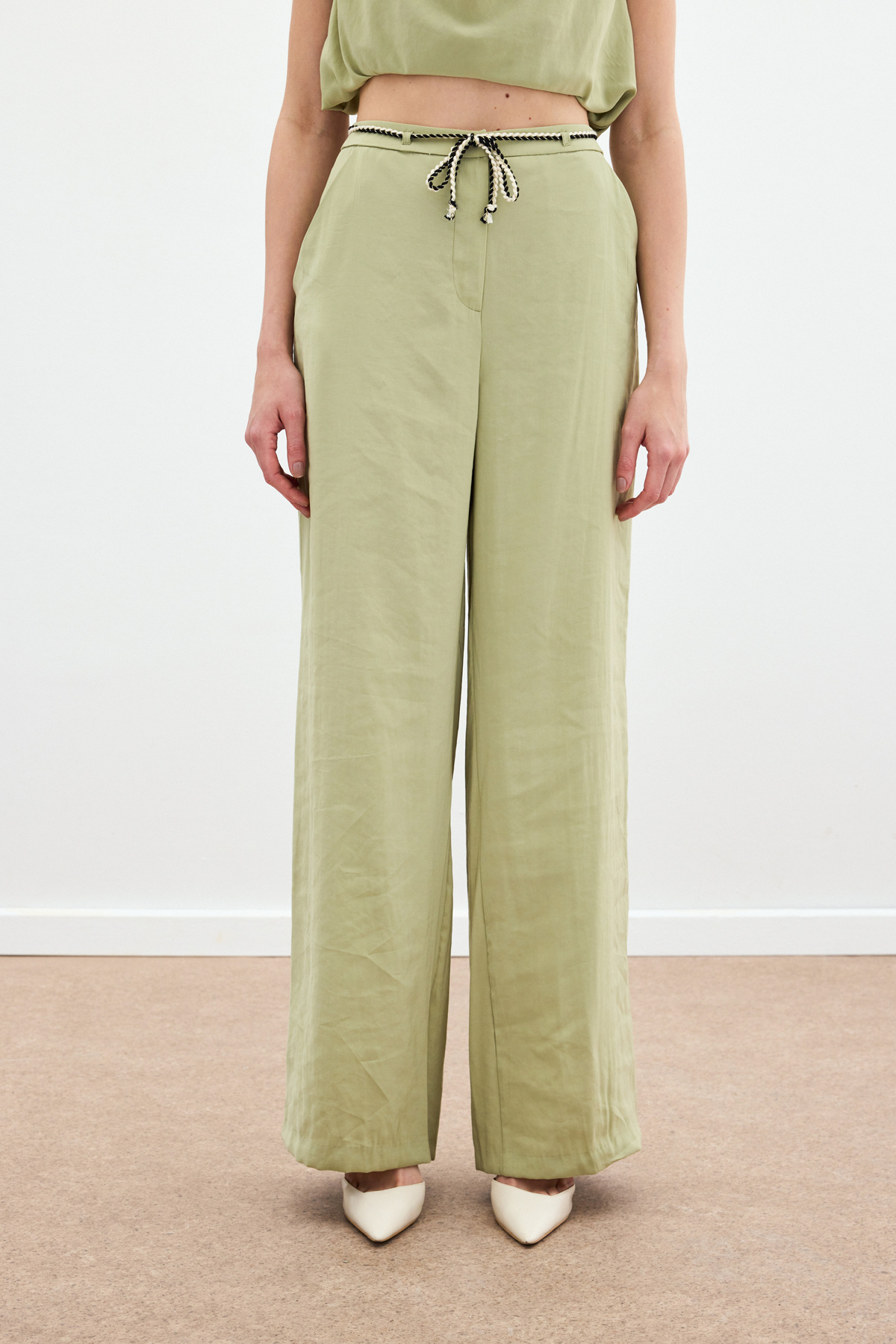 Örgü Kemerli Pantolon - Yağ Yeşili