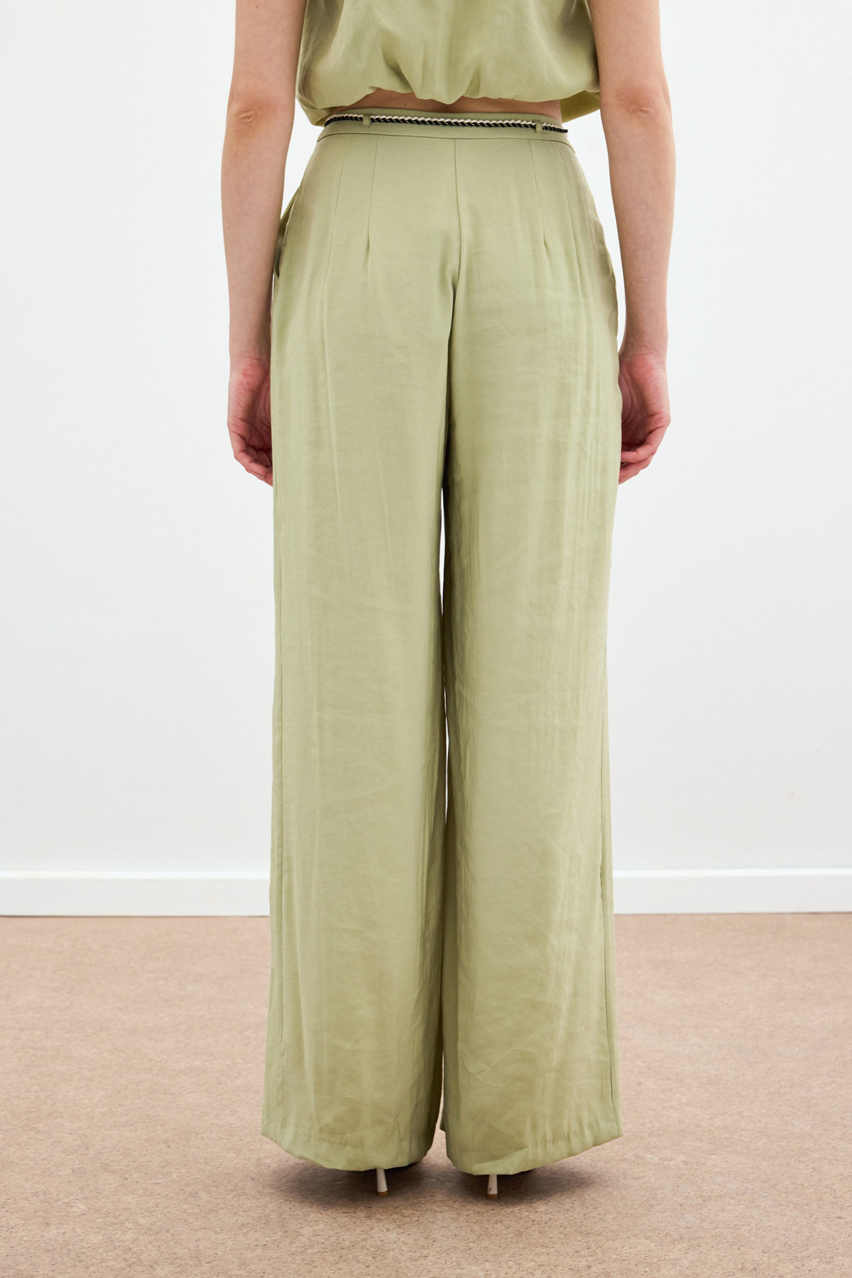 Örgü Kemerli Pantolon - Yağ Yeşili