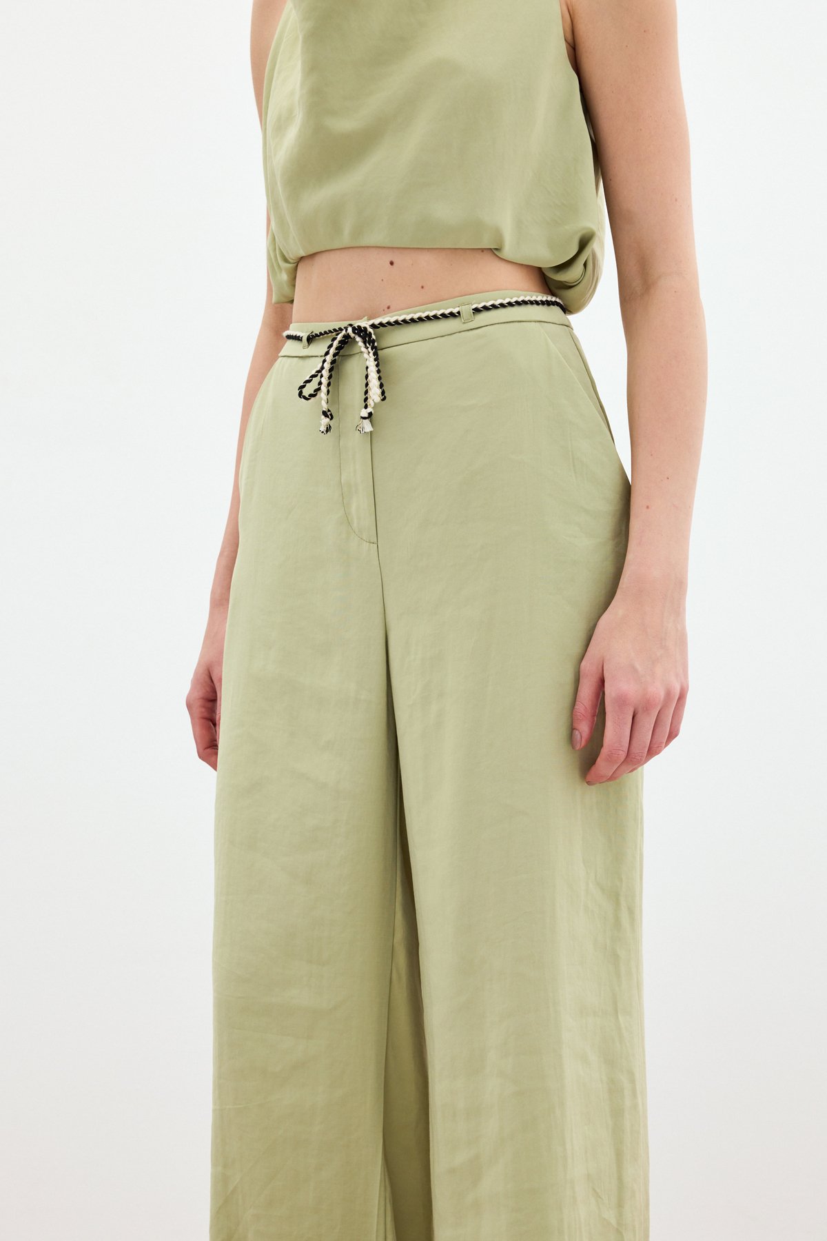 Örgü Kemerli Pantolon - Yağ Yeşili