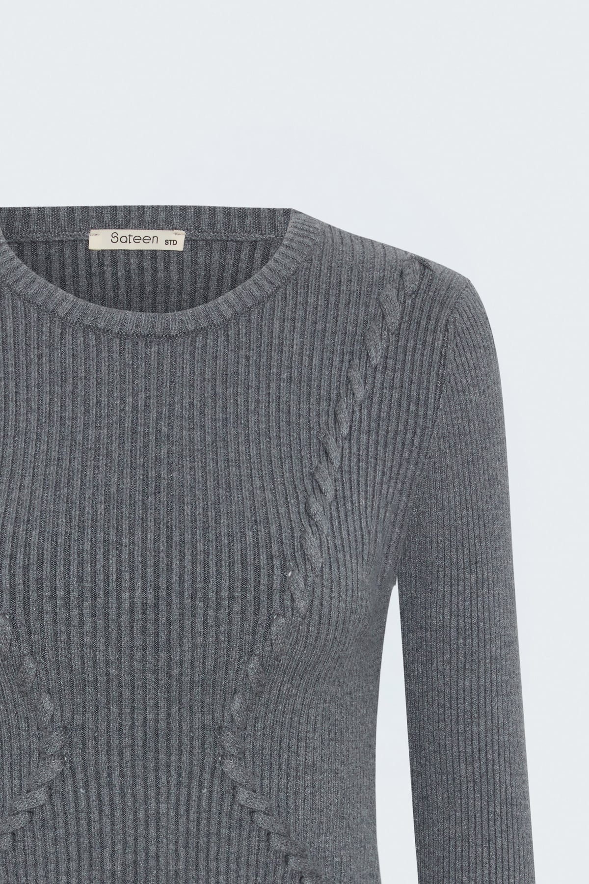 Knit Top with Braided Trim - Gray