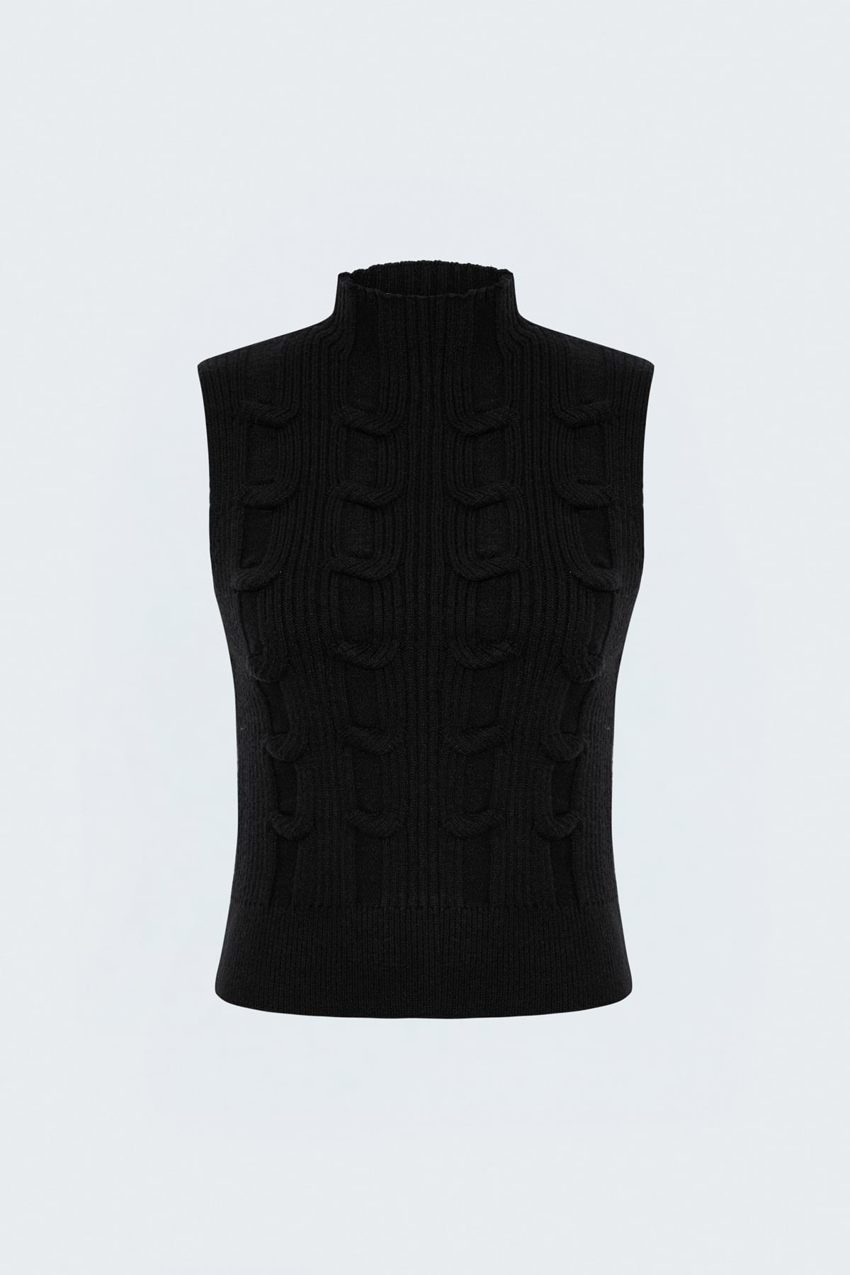 Braided Sleeveless Knit Top - Black