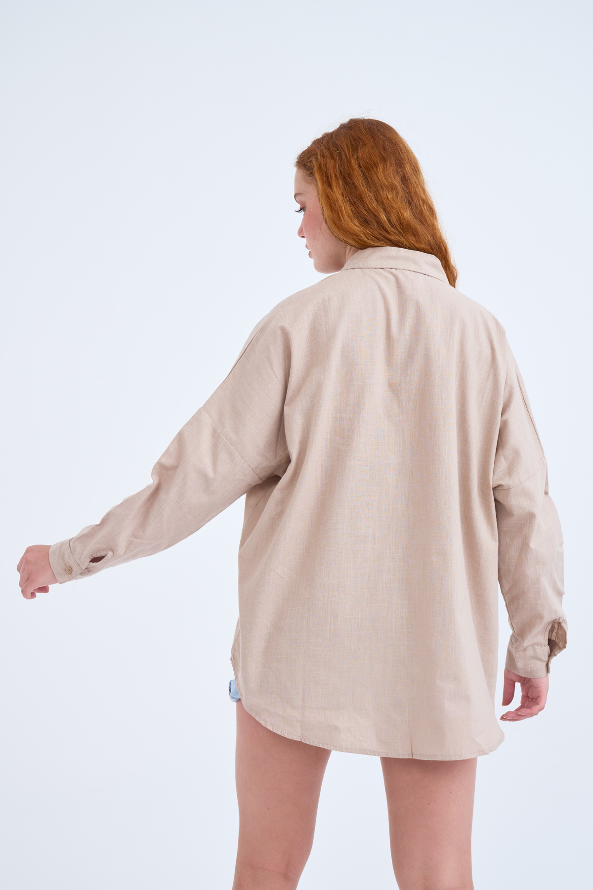 Oversized Pocket Linen Shirt - BEIGE