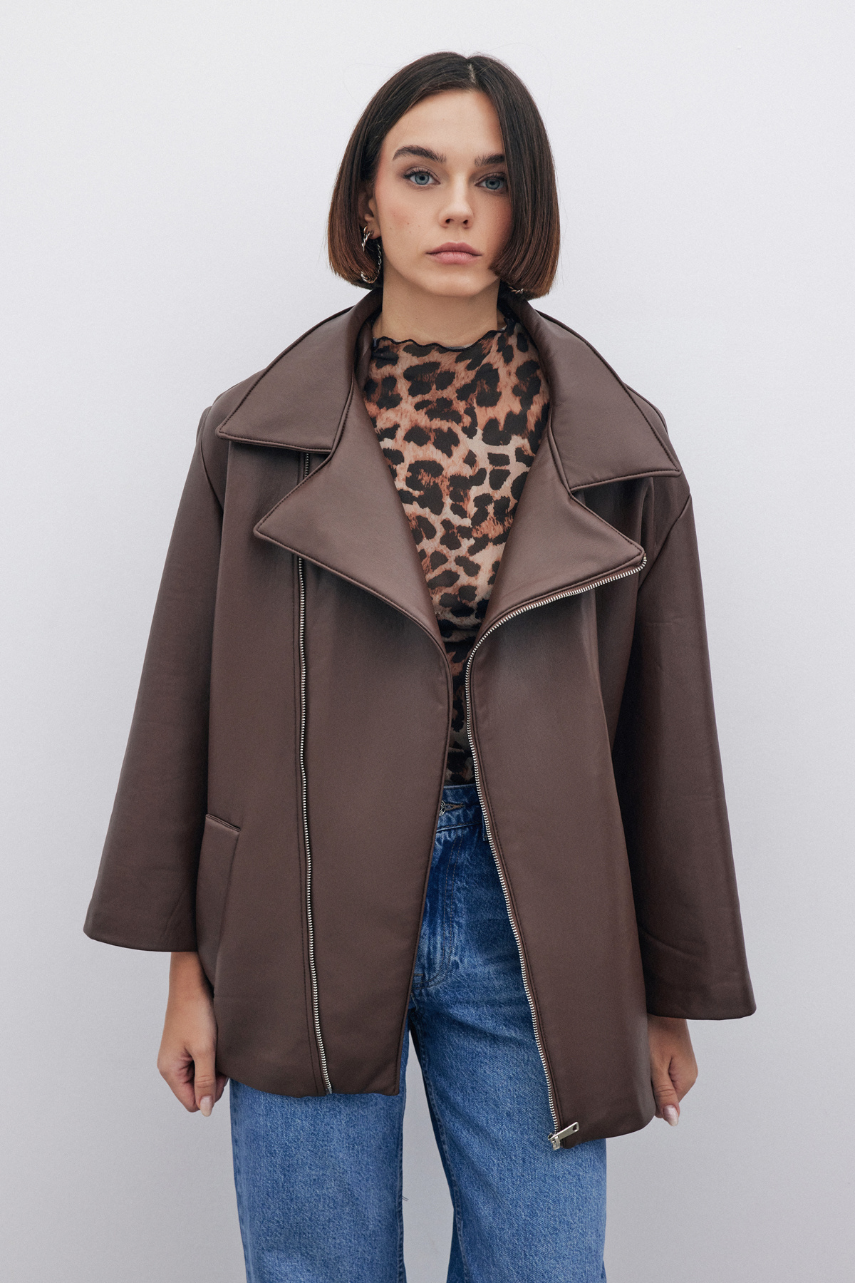 Oversize Deri Ceket - KAHVE