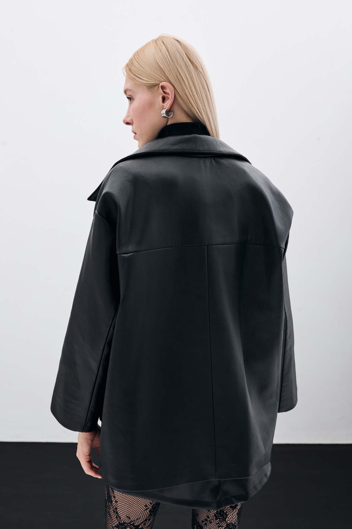 Oversize Deri Ceket - Siyah