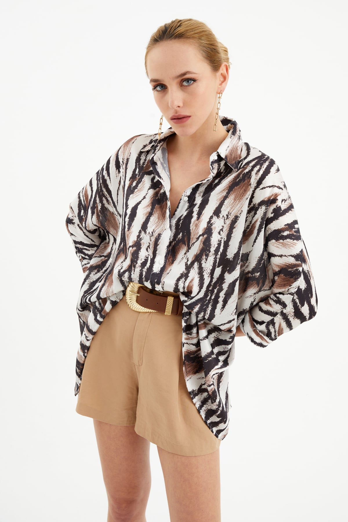 Oversize patterned shirt - BROWN