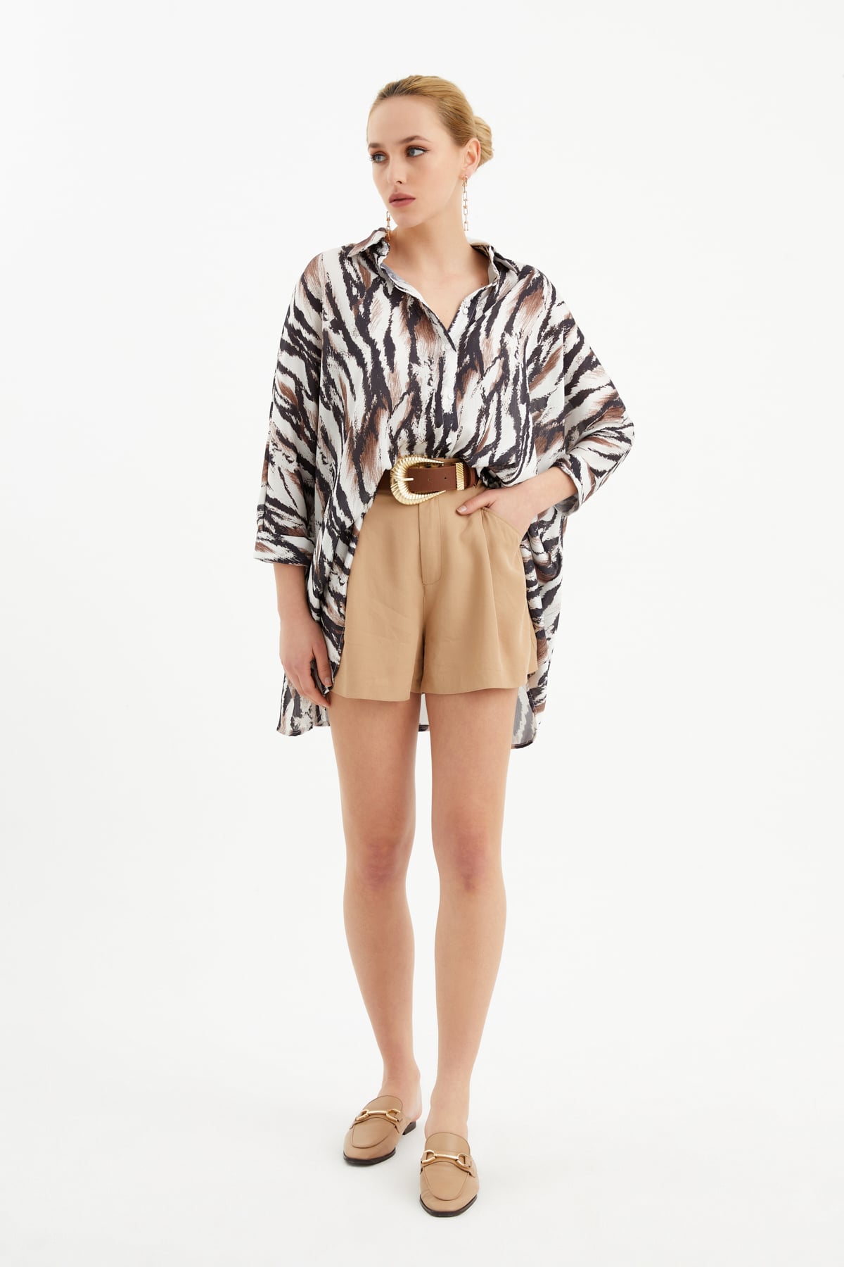 Oversize patterned shirt - BROWN