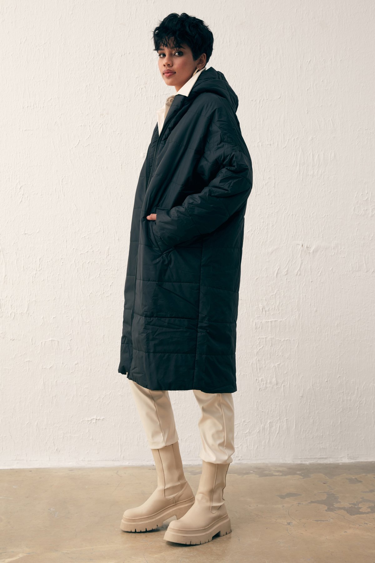 Oversize Hooded Inflatable Coat - BLACK