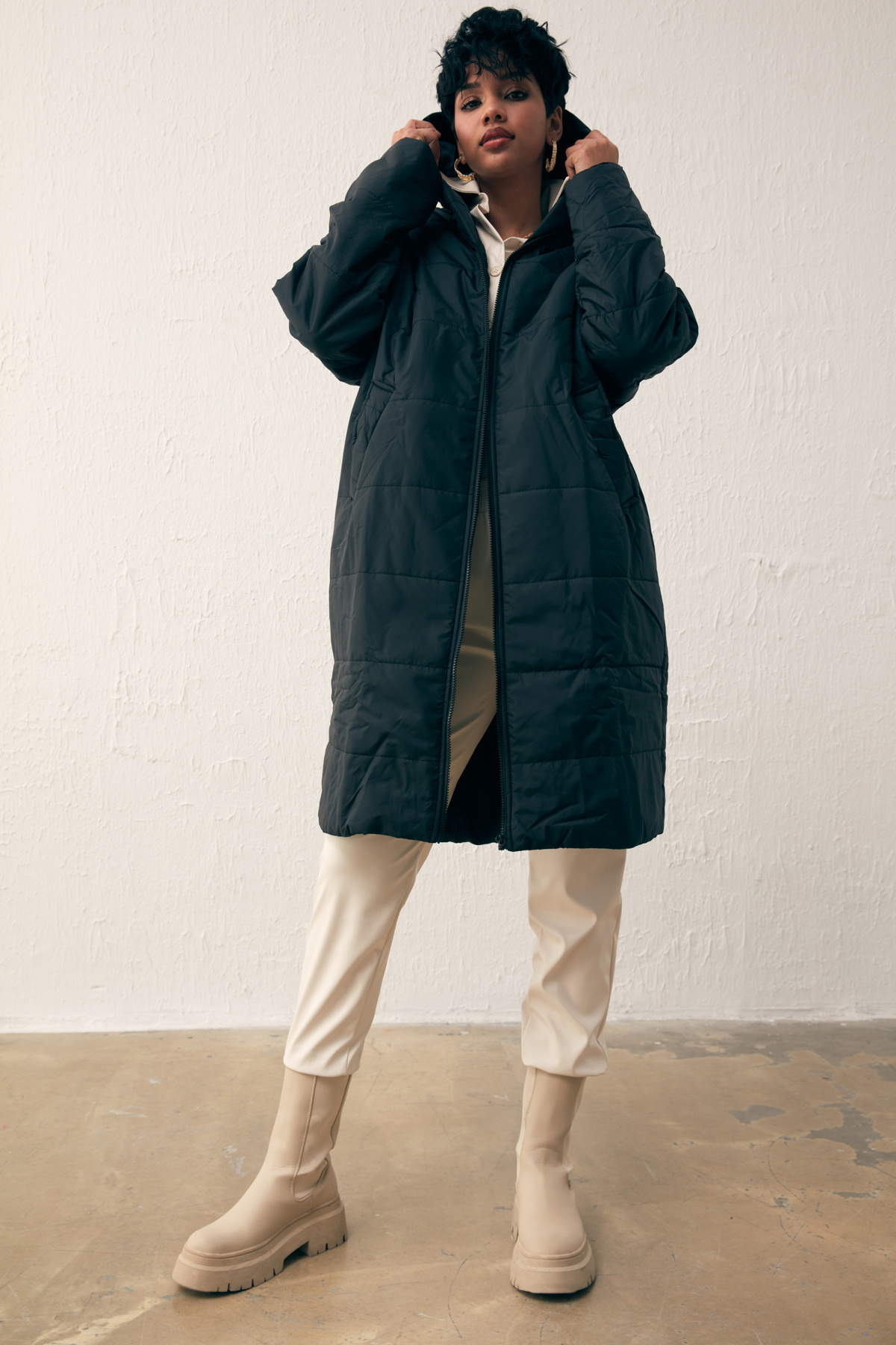 Oversize Hooded Inflatable Coat - BLACK