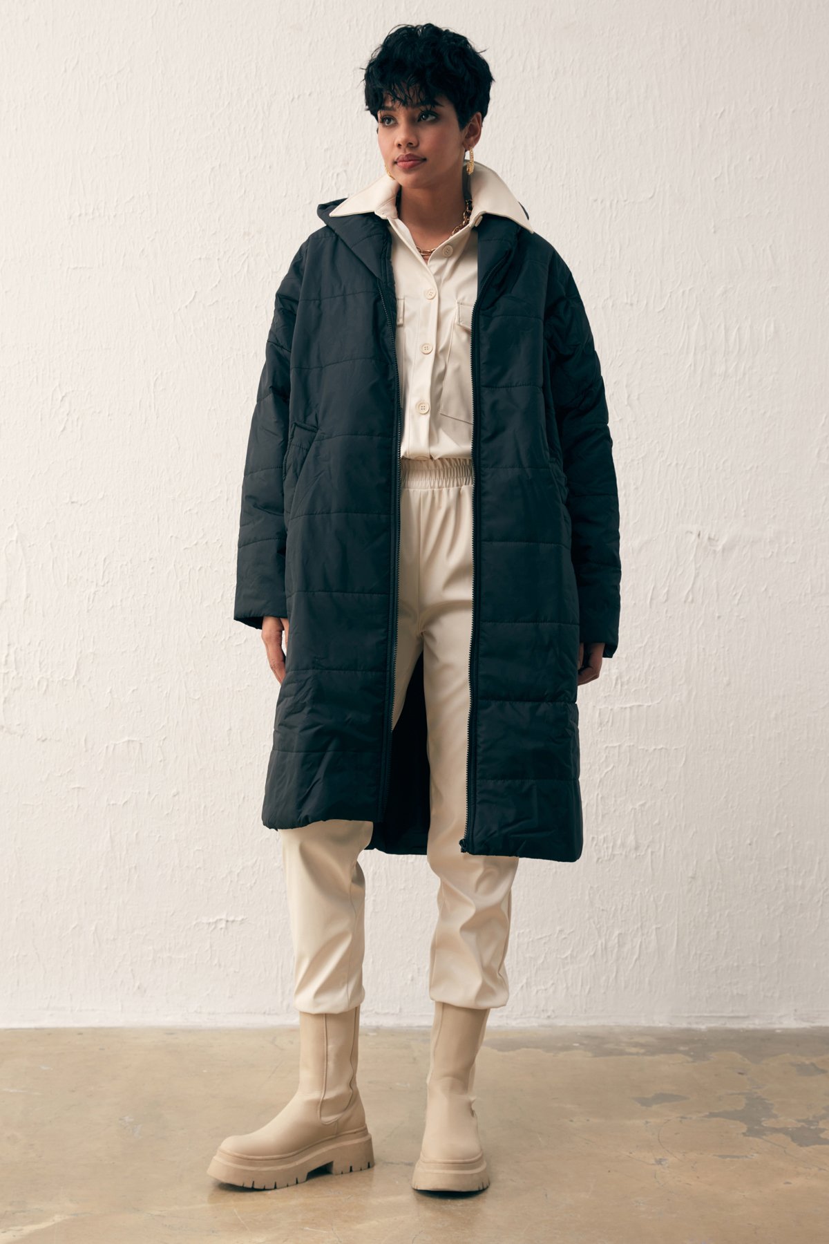 Oversize Hooded Inflatable Coat - BLACK