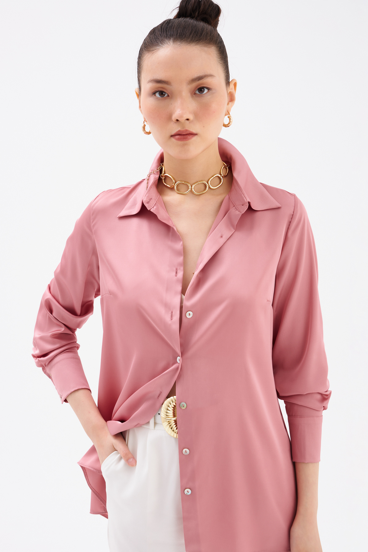 Oversize Saten Gömlek - GUL KURUSU