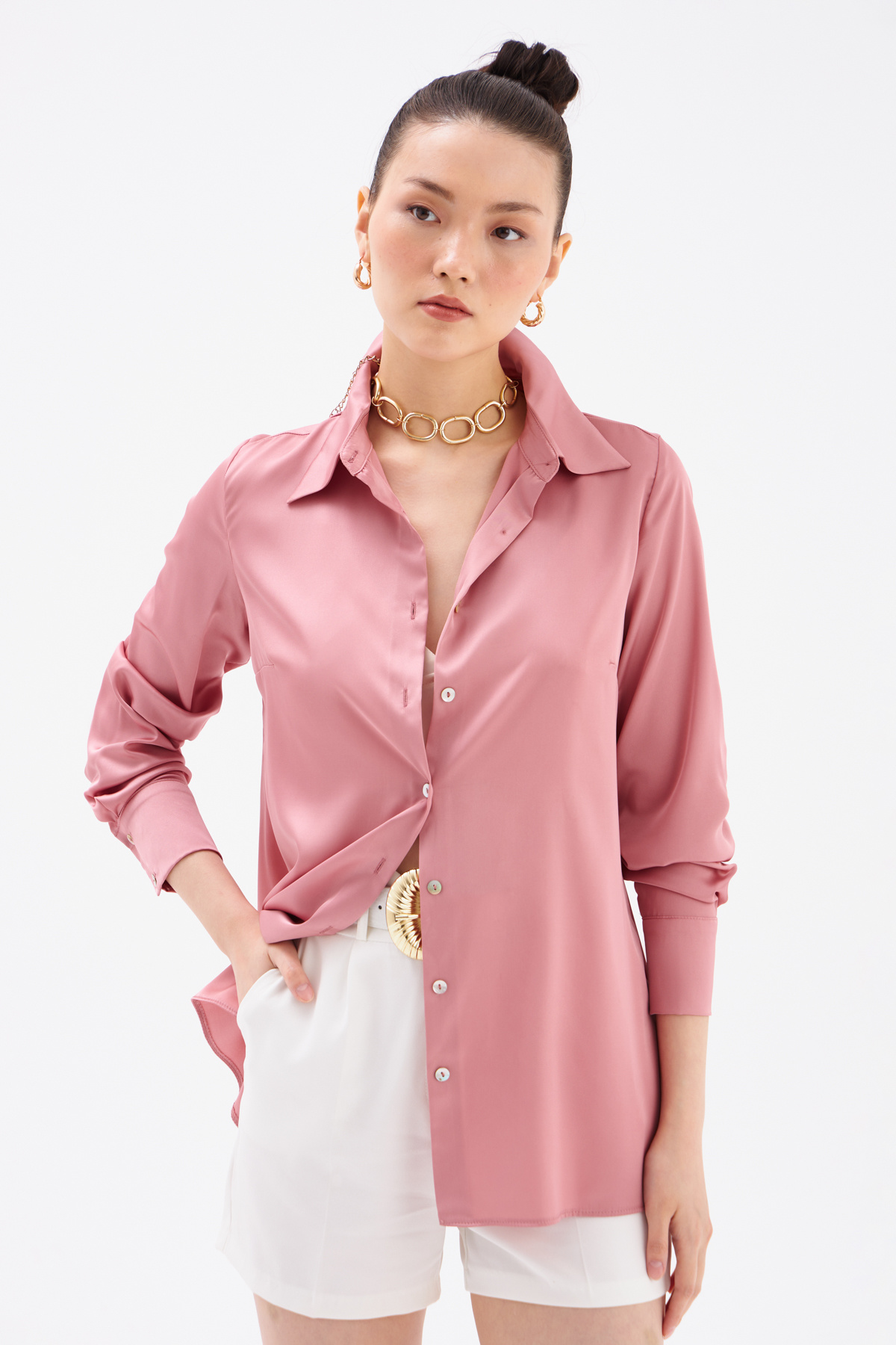 Oversize Saten Gömlek - GUL KURUSU