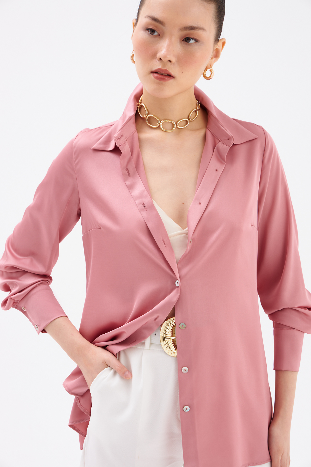 Oversize Saten Gömlek - GUL KURUSU