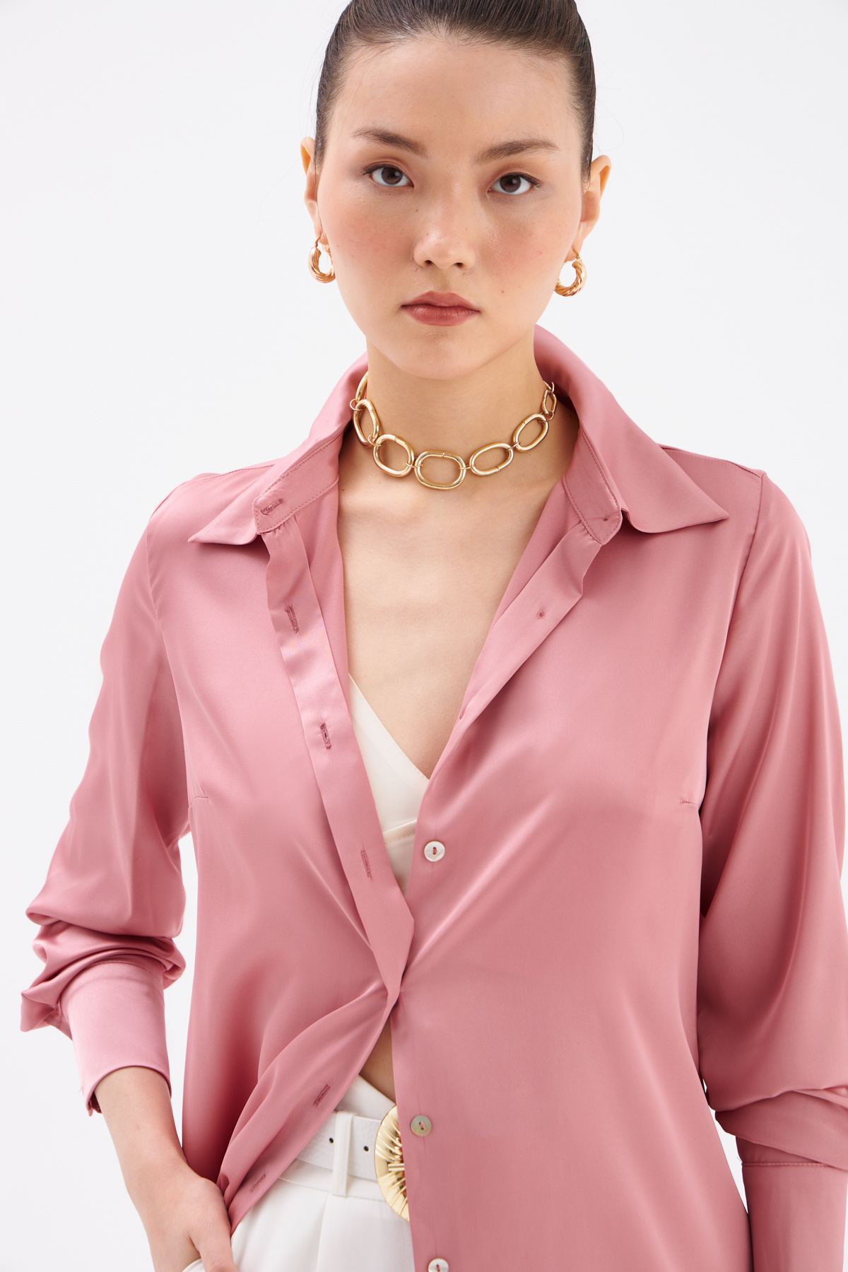 Oversize Saten Gömlek - GUL KURUSU