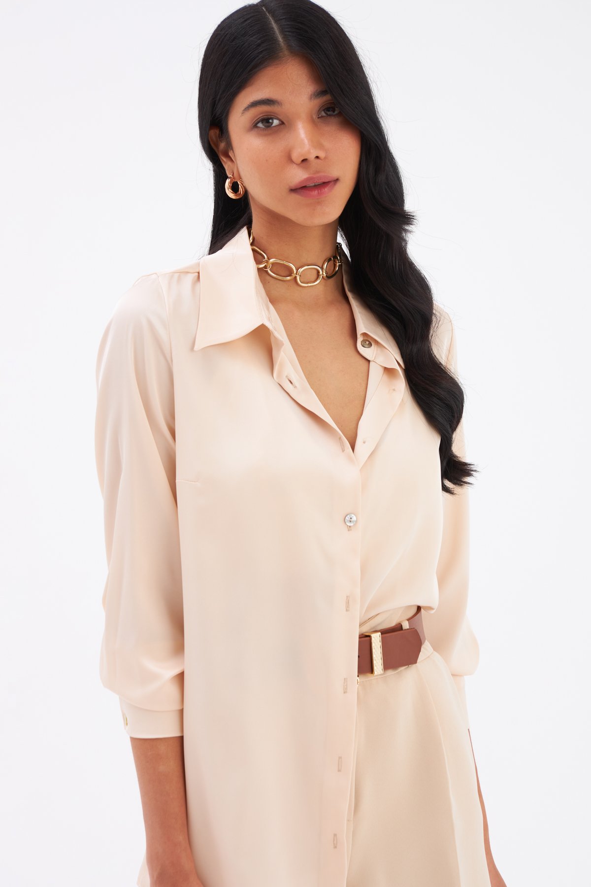 Oversize Saten Gömlek - KUM