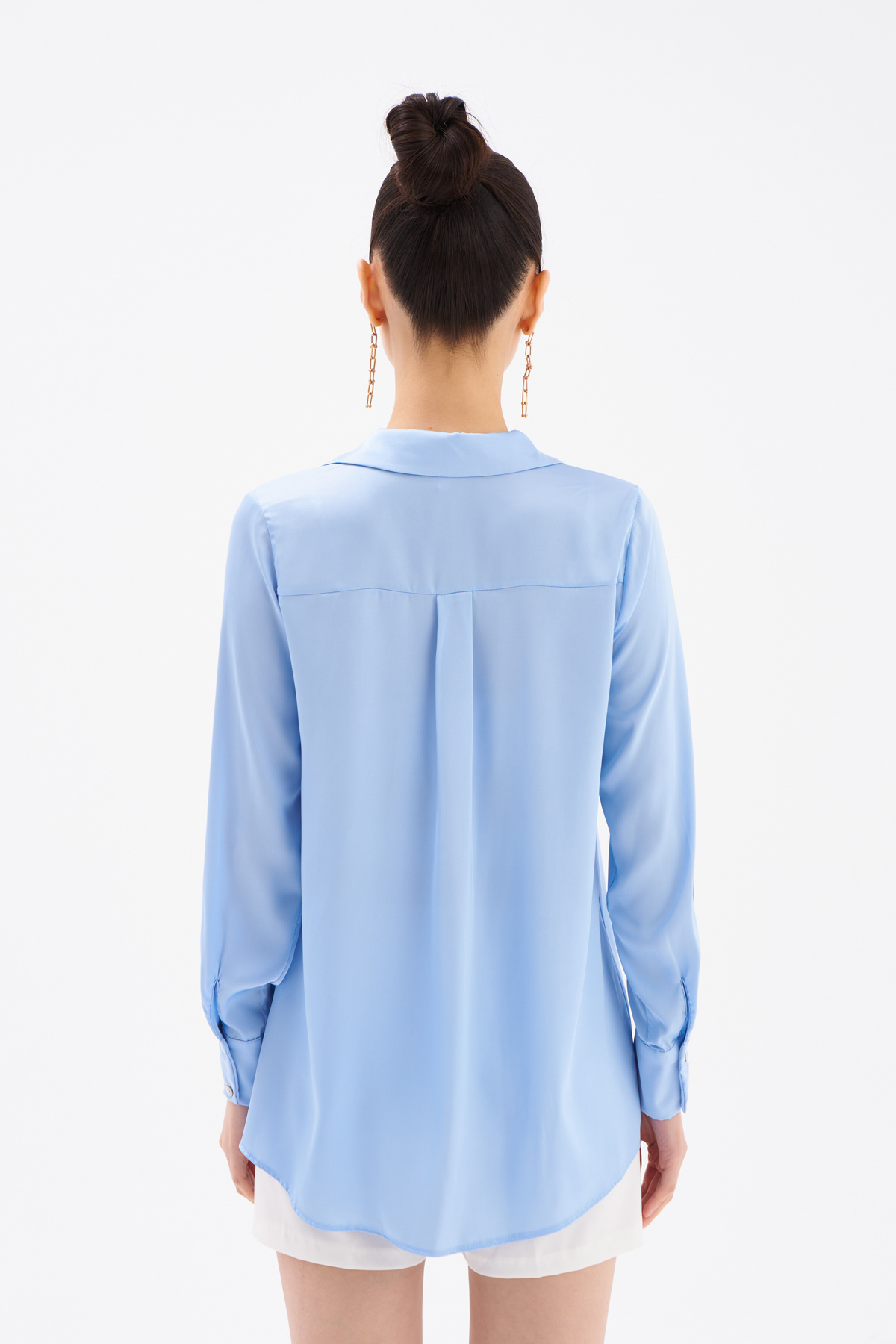 Oversize Saten Gömlek - MAVİ