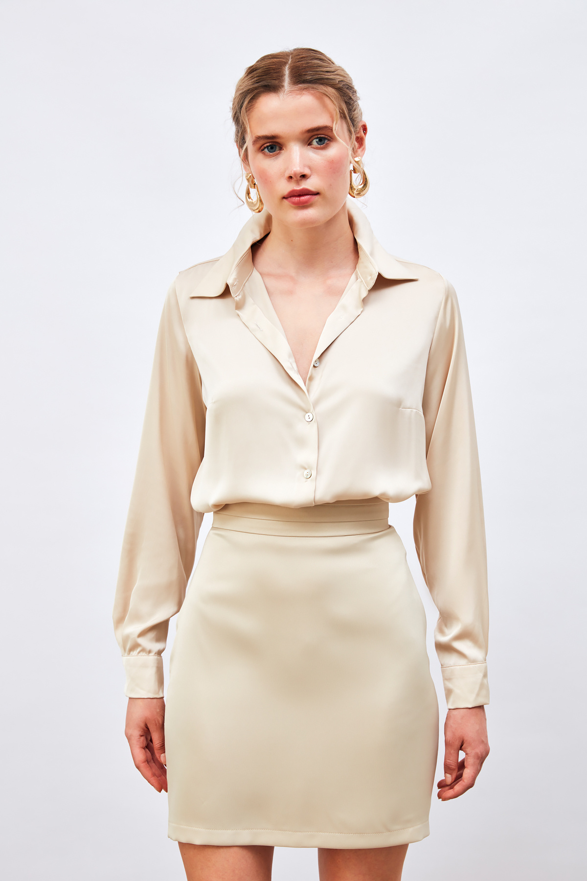 Oversize Saten Gömlek - TAŞ