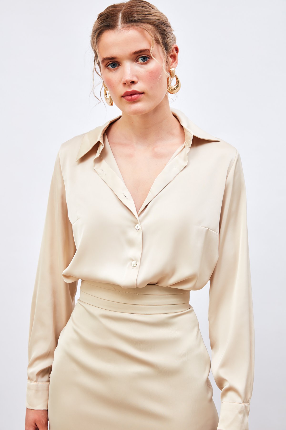 Oversize Saten Gömlek - TAŞ