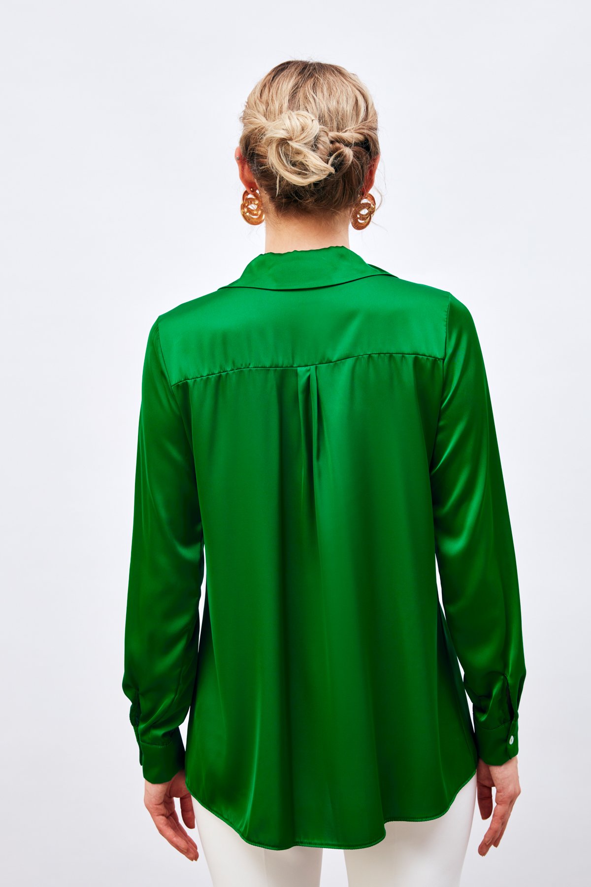 Oversize Satin Shirt - GREEN