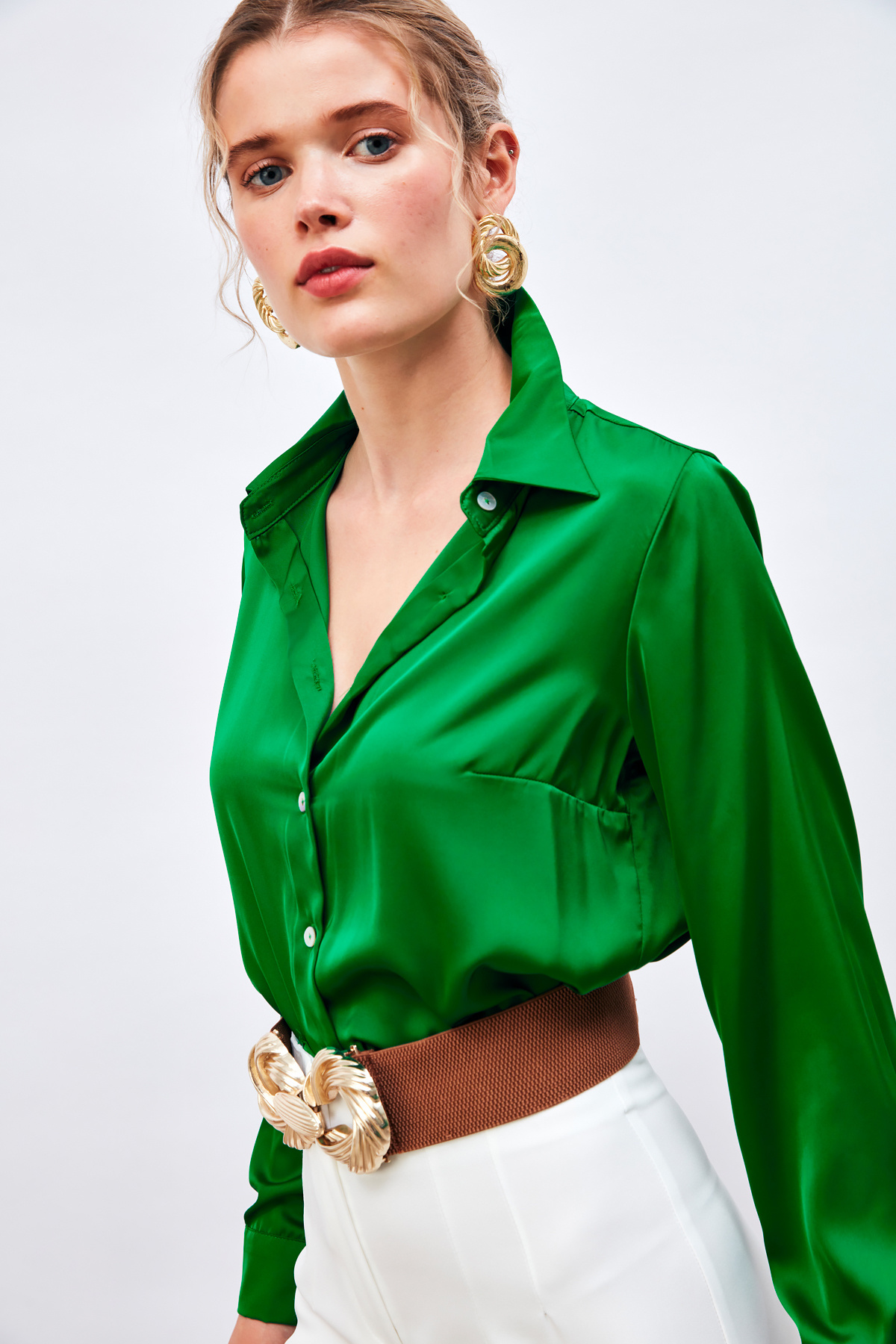 Oversize Satin Shirt - GREEN
