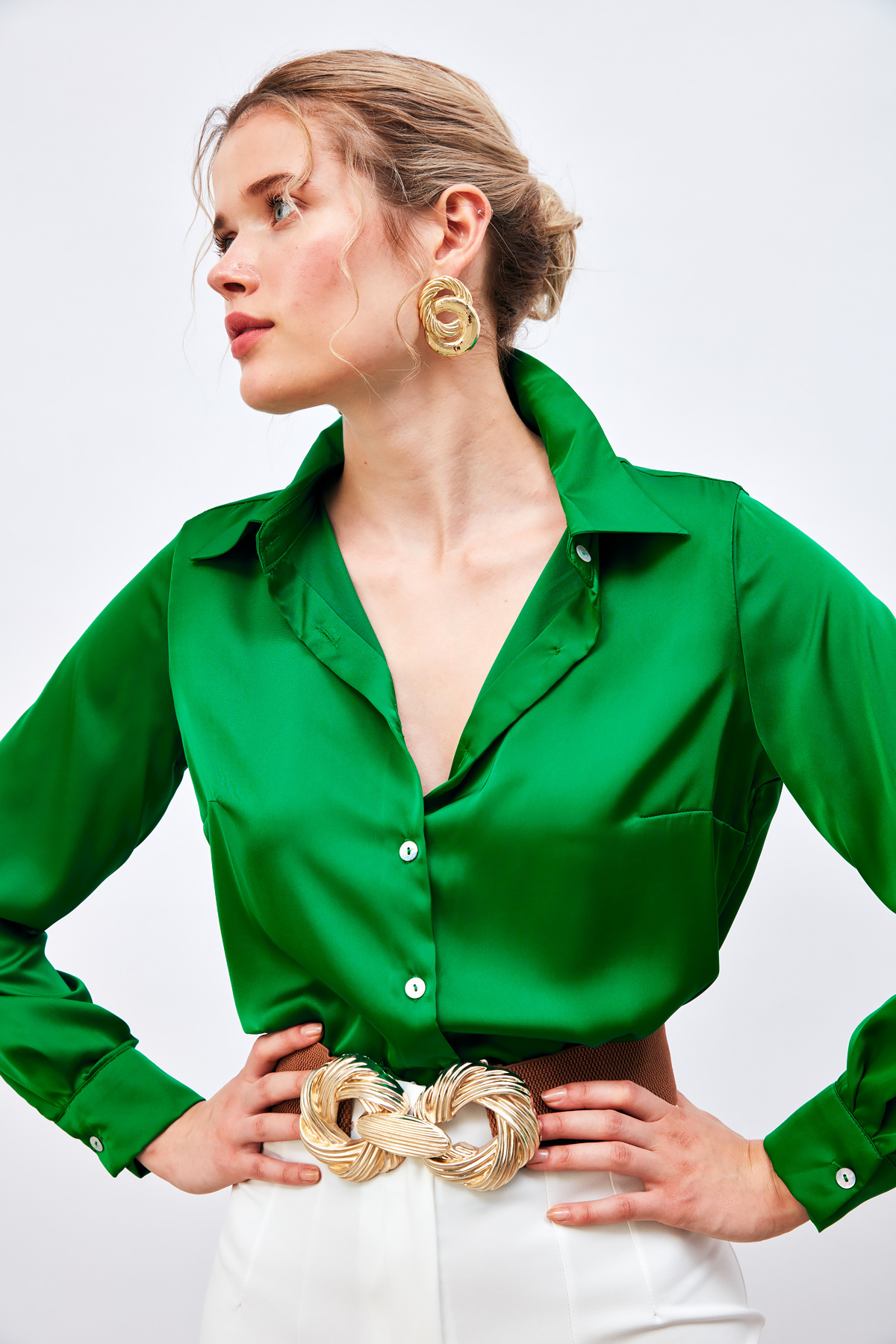 Oversize Satin Shirt - GREEN