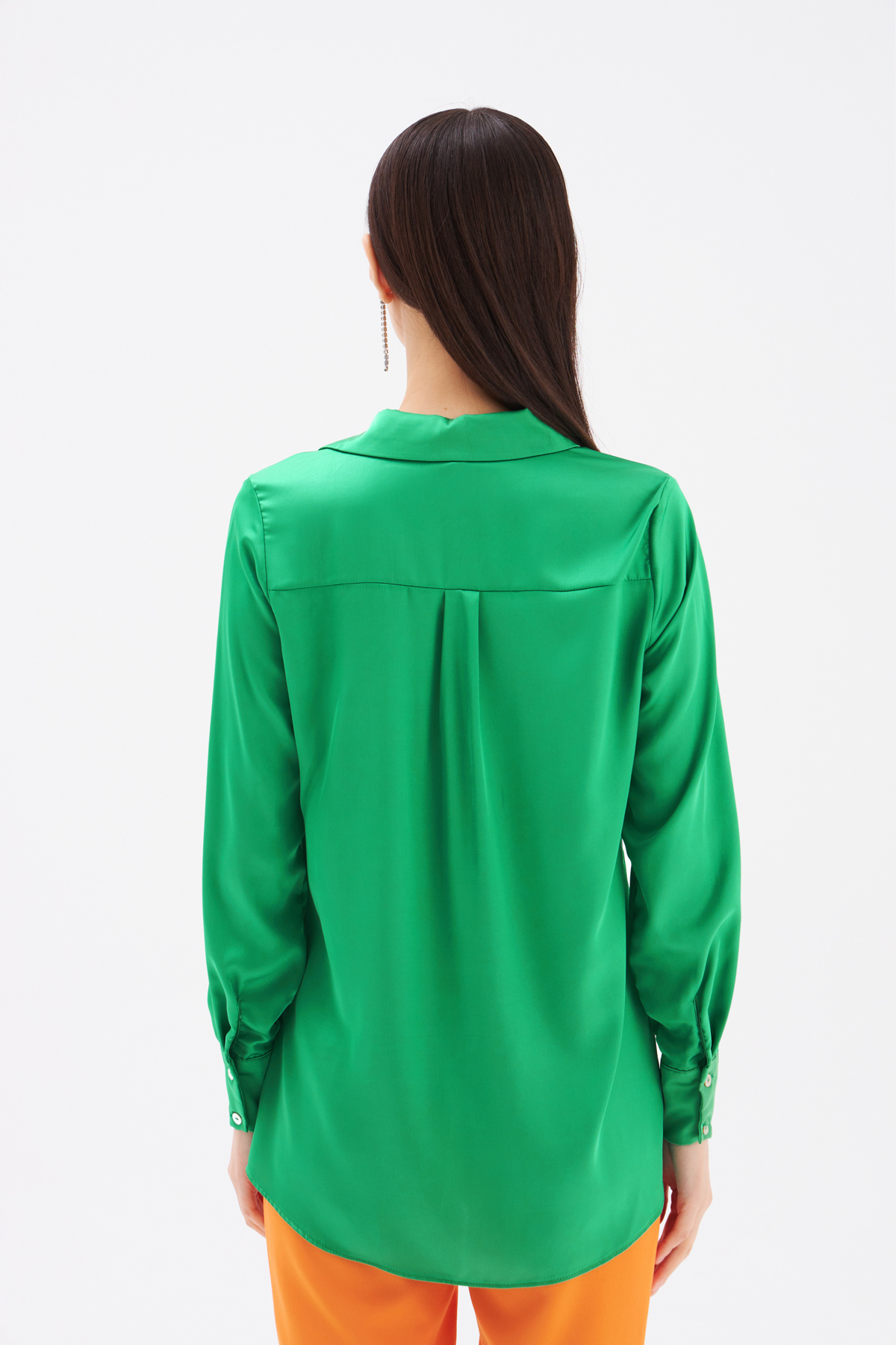 Oversize Saten Gömlek - ZÜMRÜT